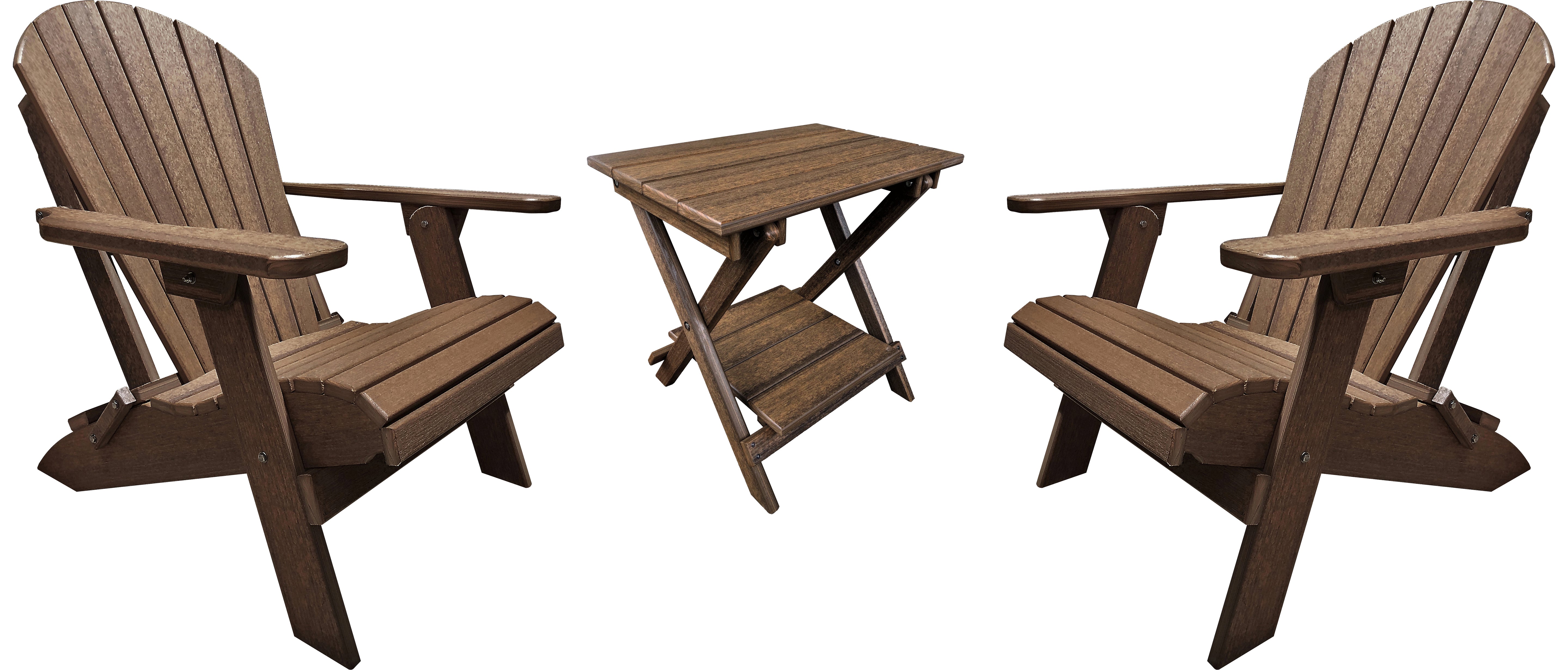 Set of 2 Folding Adirondack Chairs King Size + 1 Folding Side Table With Removable Tray