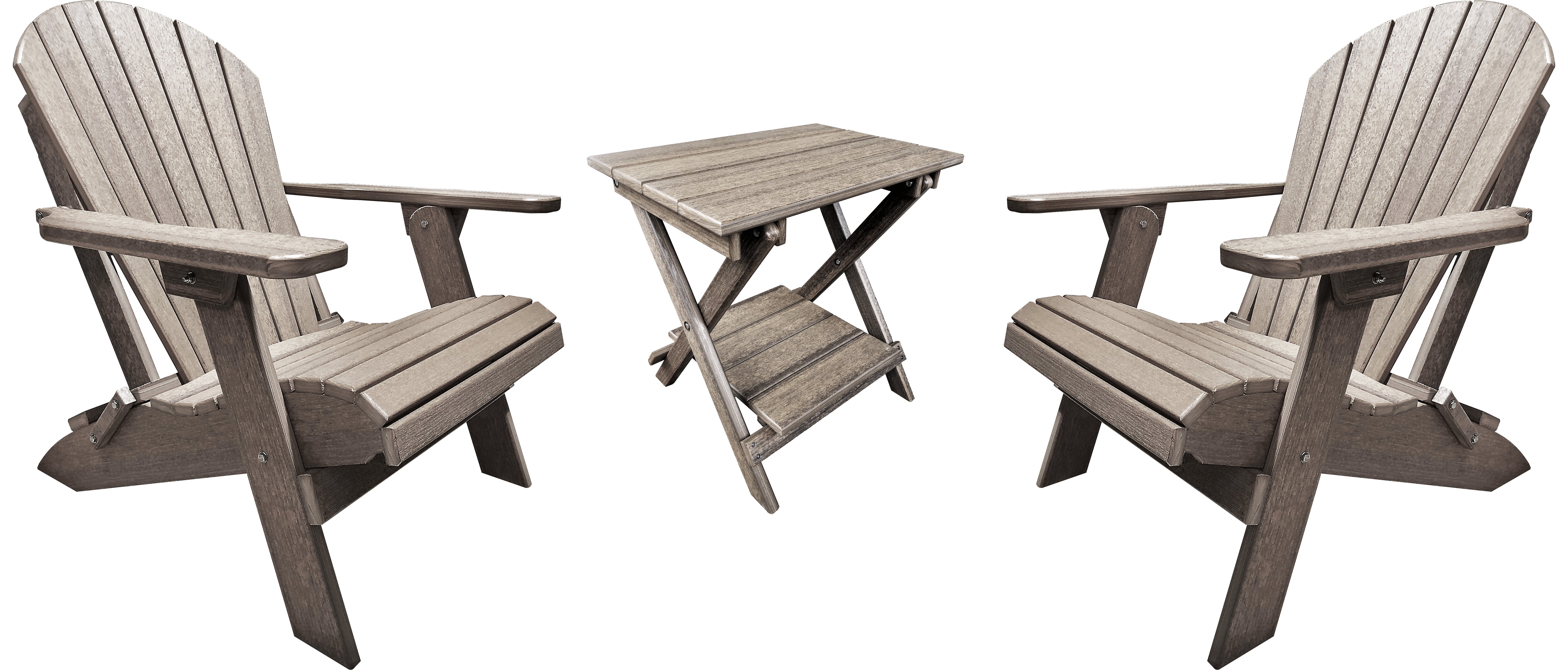 Set of 2 Folding Adirondack Chairs King Size + 1 Folding Side Table With Removable Tray