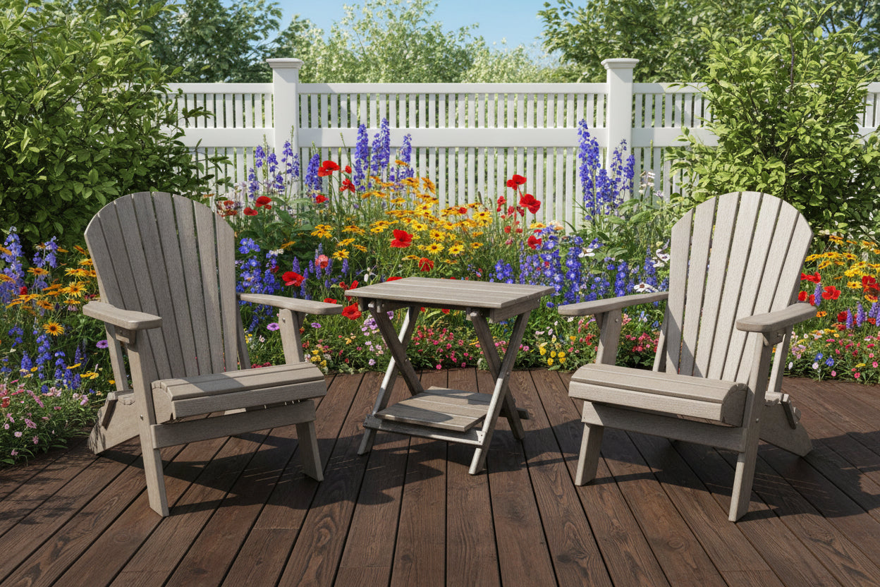 Set of 2 Folding Adirondack Chairs King Size + 1 Folding Side Table With Removable Tray