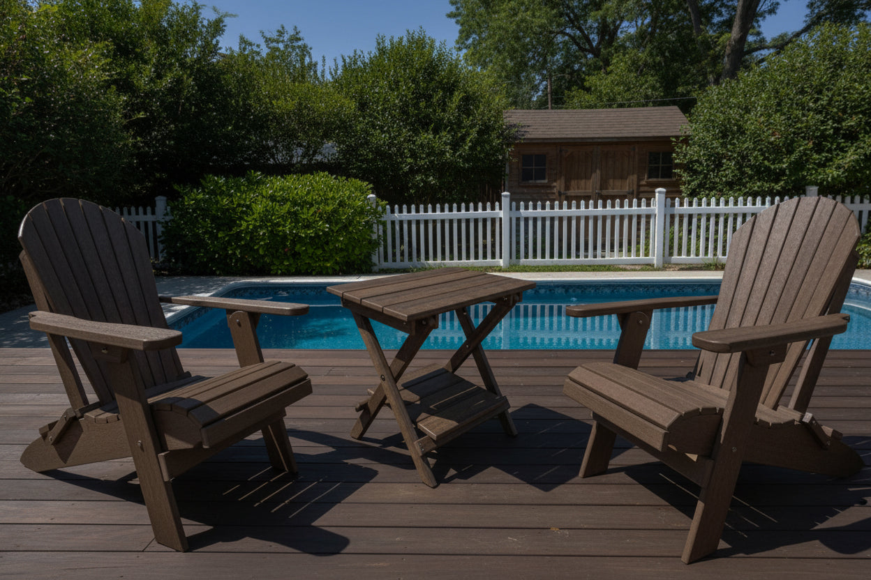 Set of 2 Folding Adirondack Chairs King Size + 1 Folding Side Table With Removable Tray