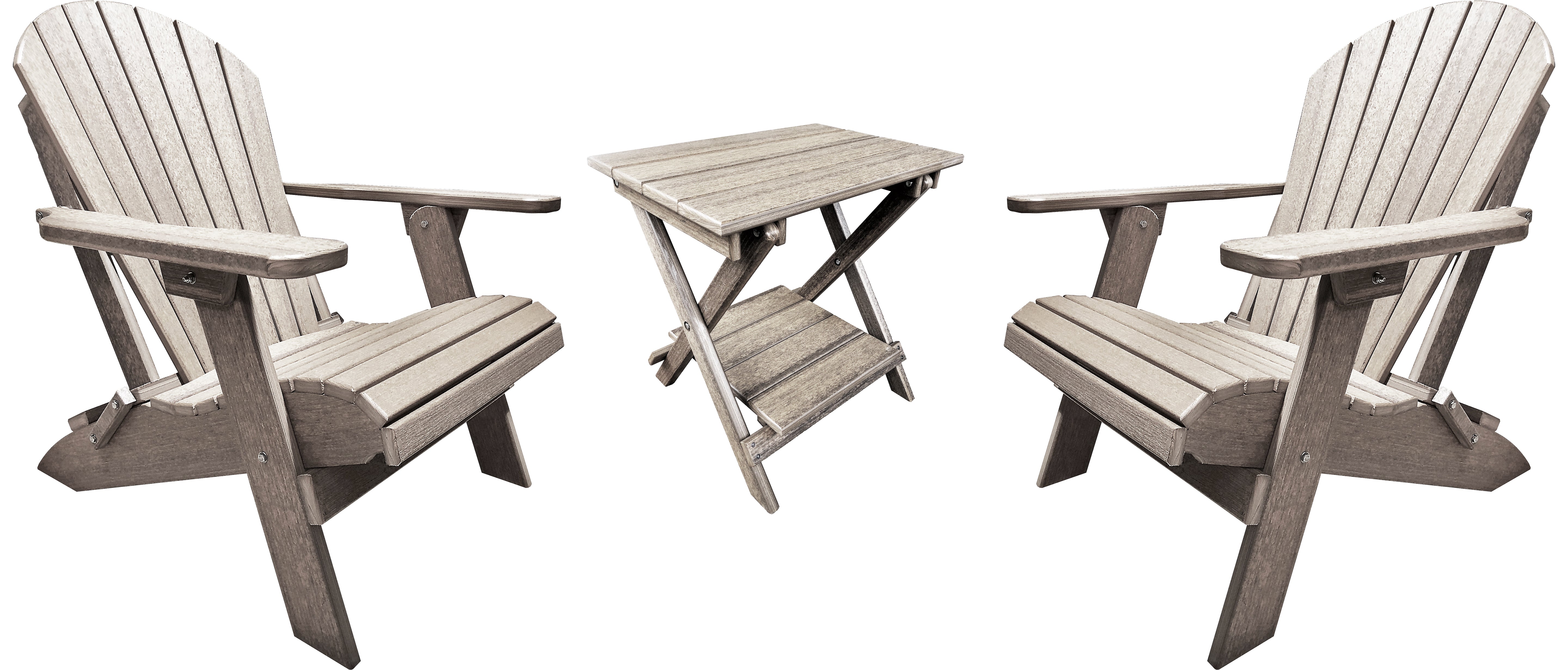 Set of 2 Folding Adirondack Chairs King Size + 1 Folding Side Table With Removable Tray