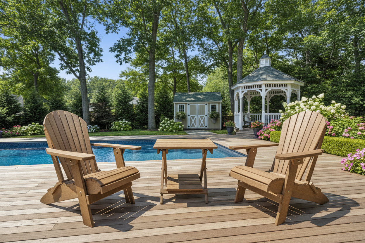 Set of 2 Folding Adirondack Chairs King Size + 1 Folding Side Table With Removable Tray
