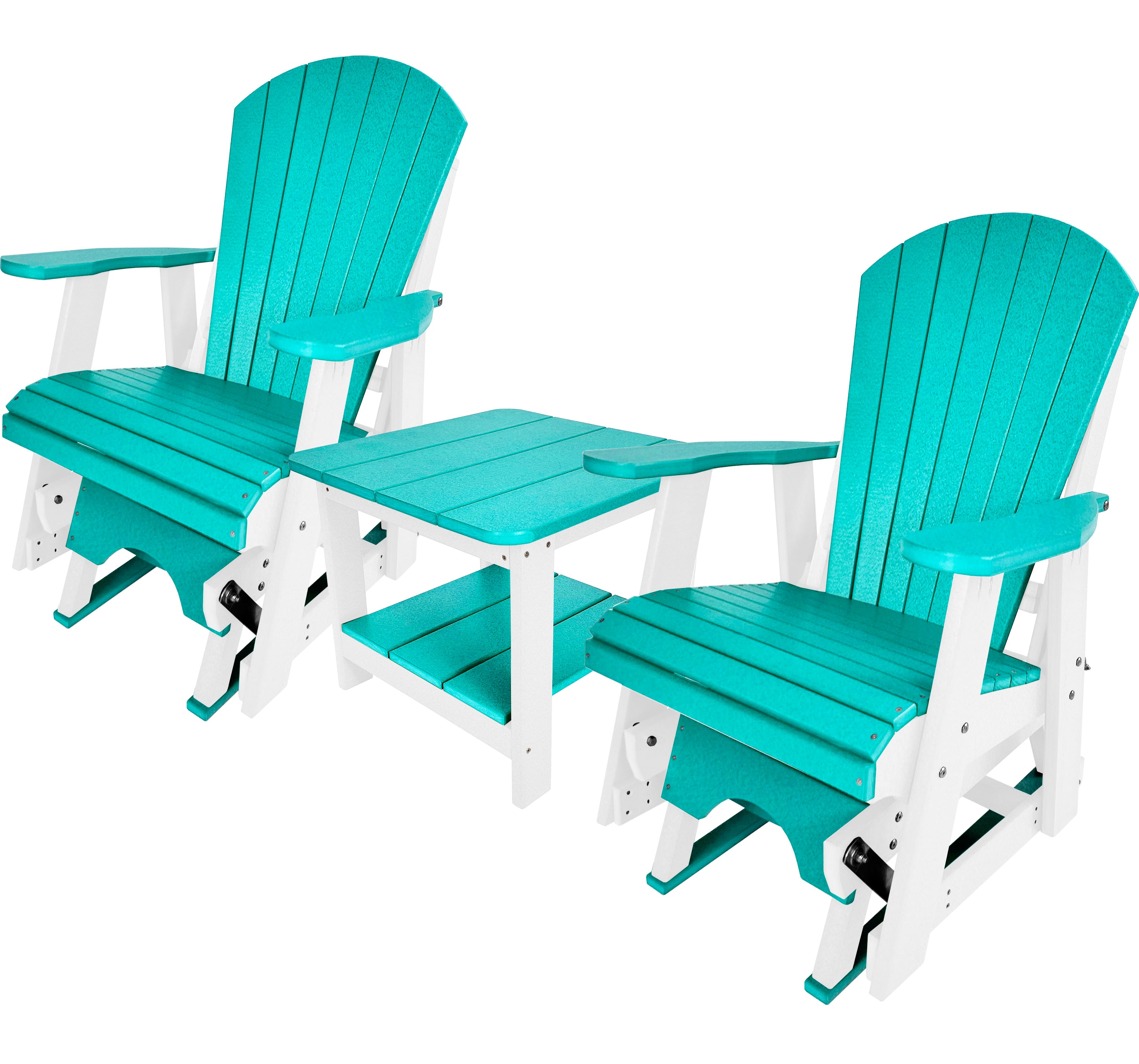 Set of 2 Adirondack Single Gliders With Two Tier End Table