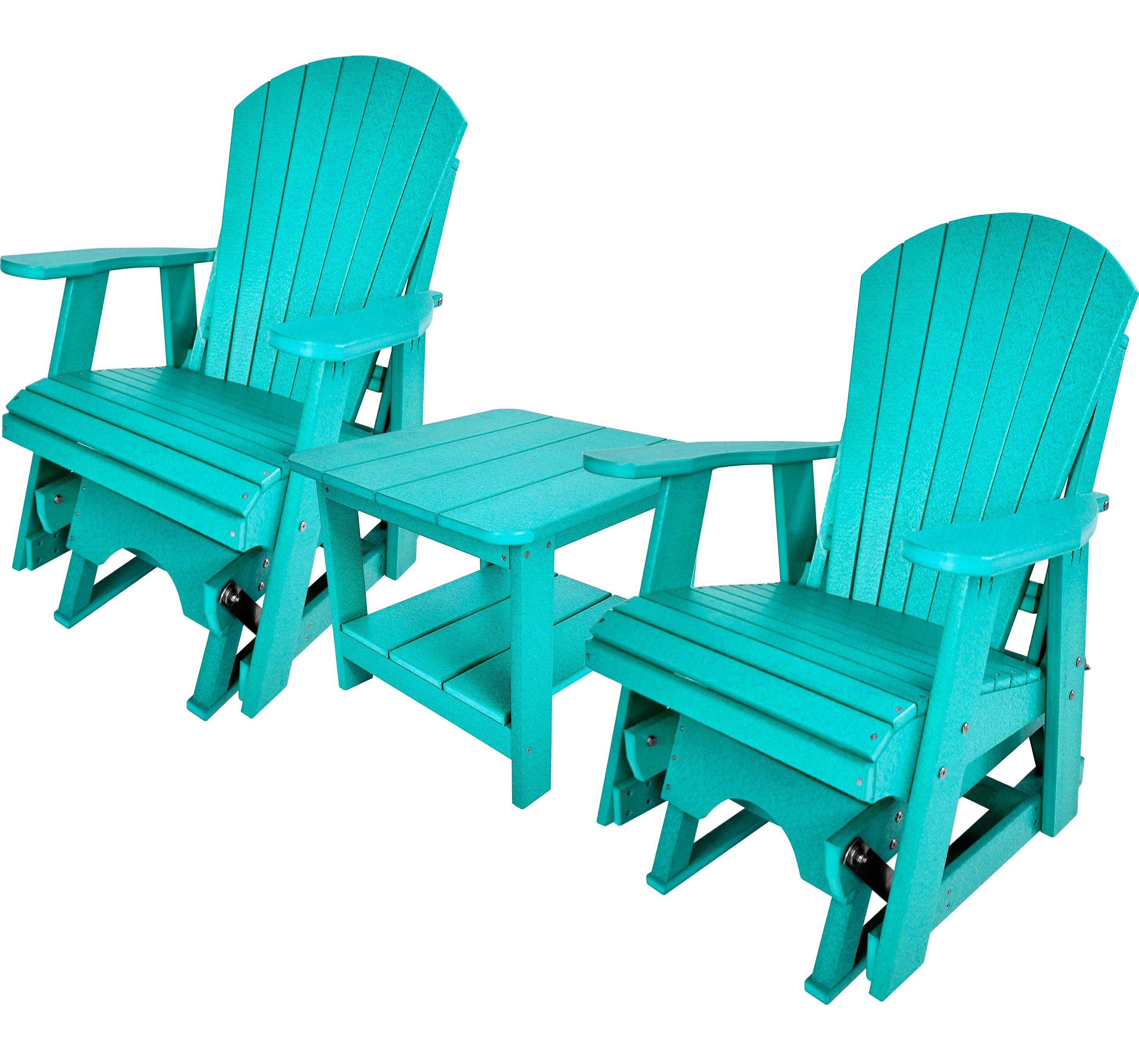 Set of 2 Adirondack Single Gliders With Two Tier End Table