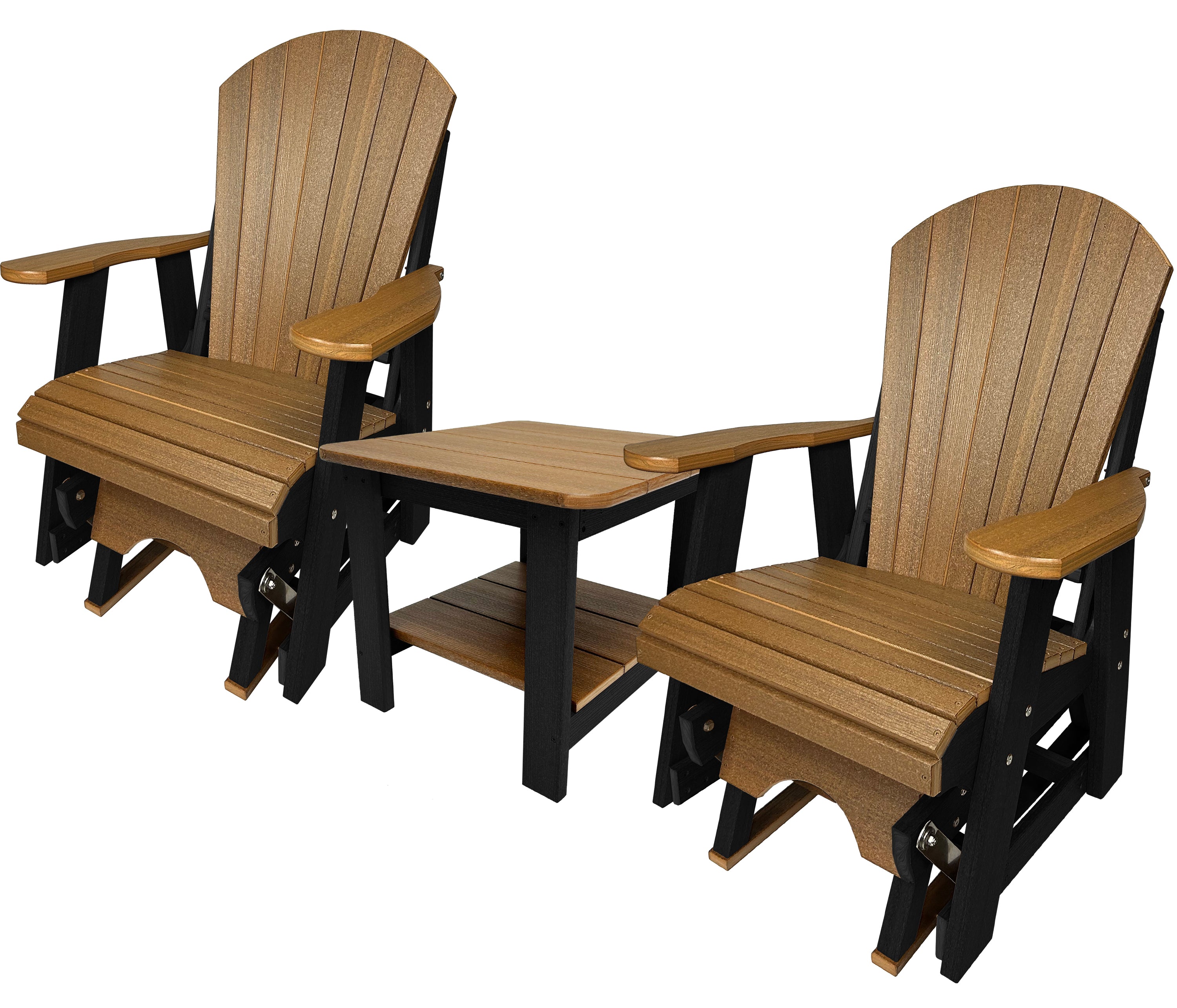 Set of 2 Adirondack Single Gliders With Two Tier End Table