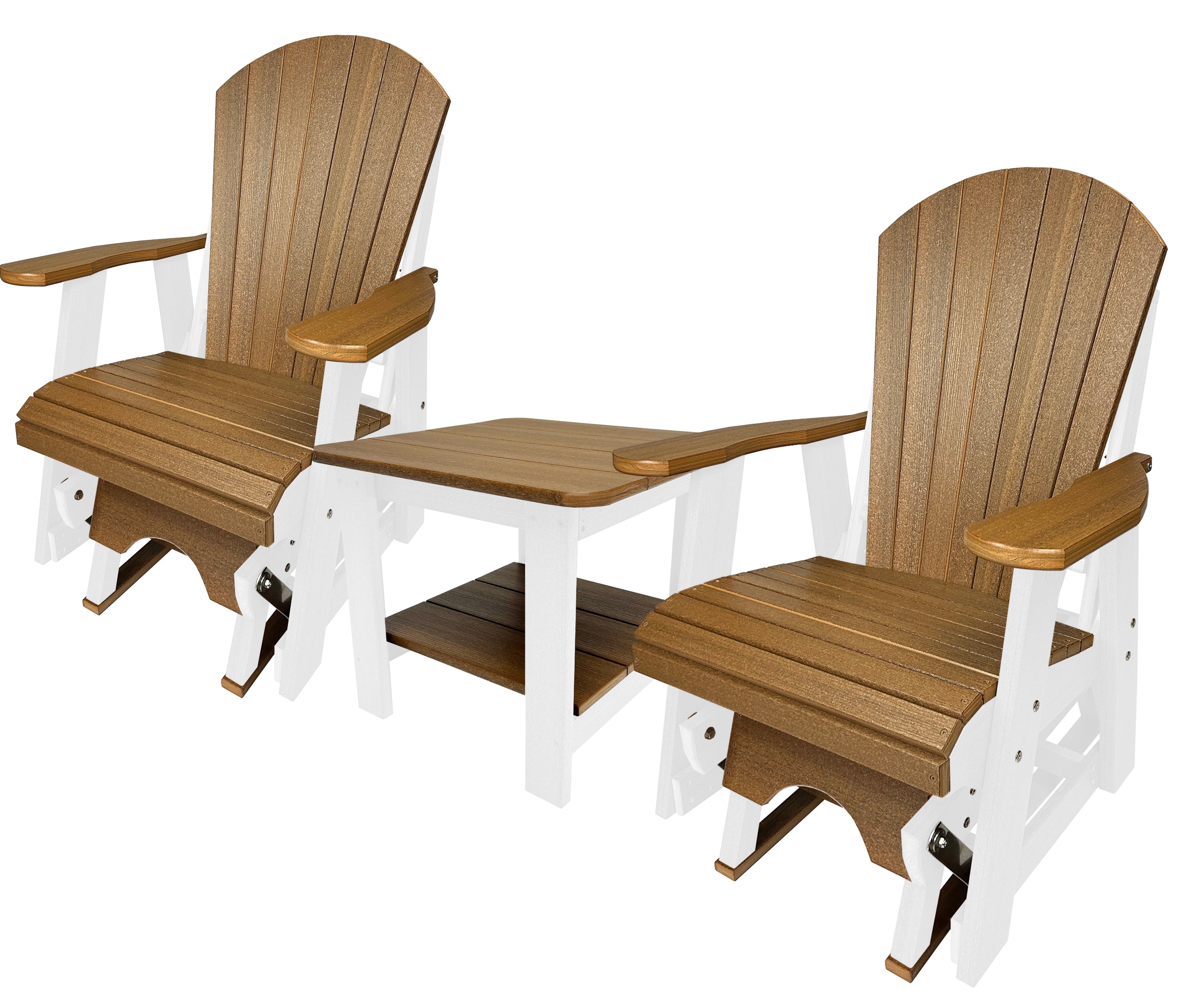 Set of 2 Adirondack Single Gliders With Two Tier End Table