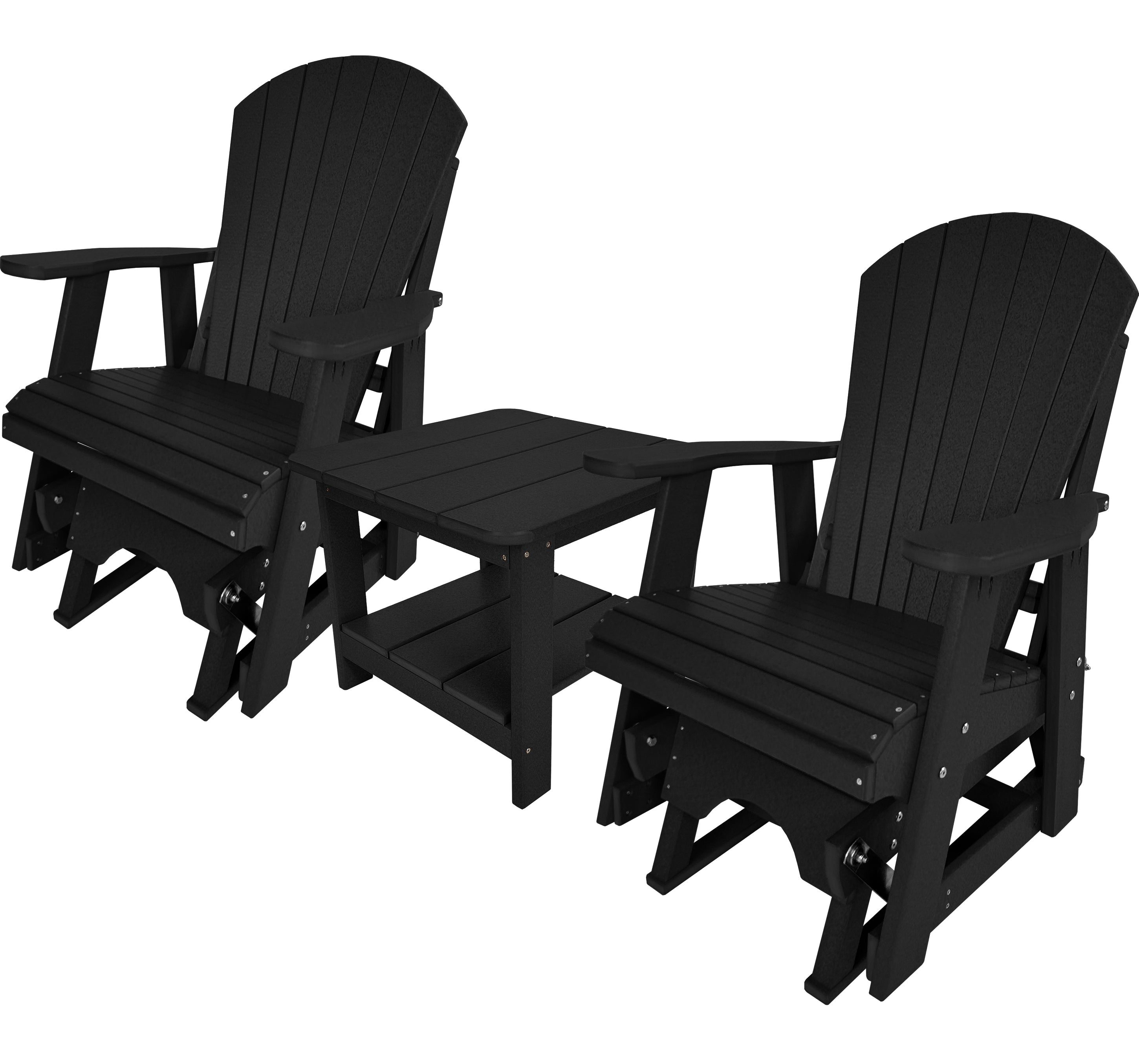 Set of 2 Adirondack Single Gliders With Two Tier End Table