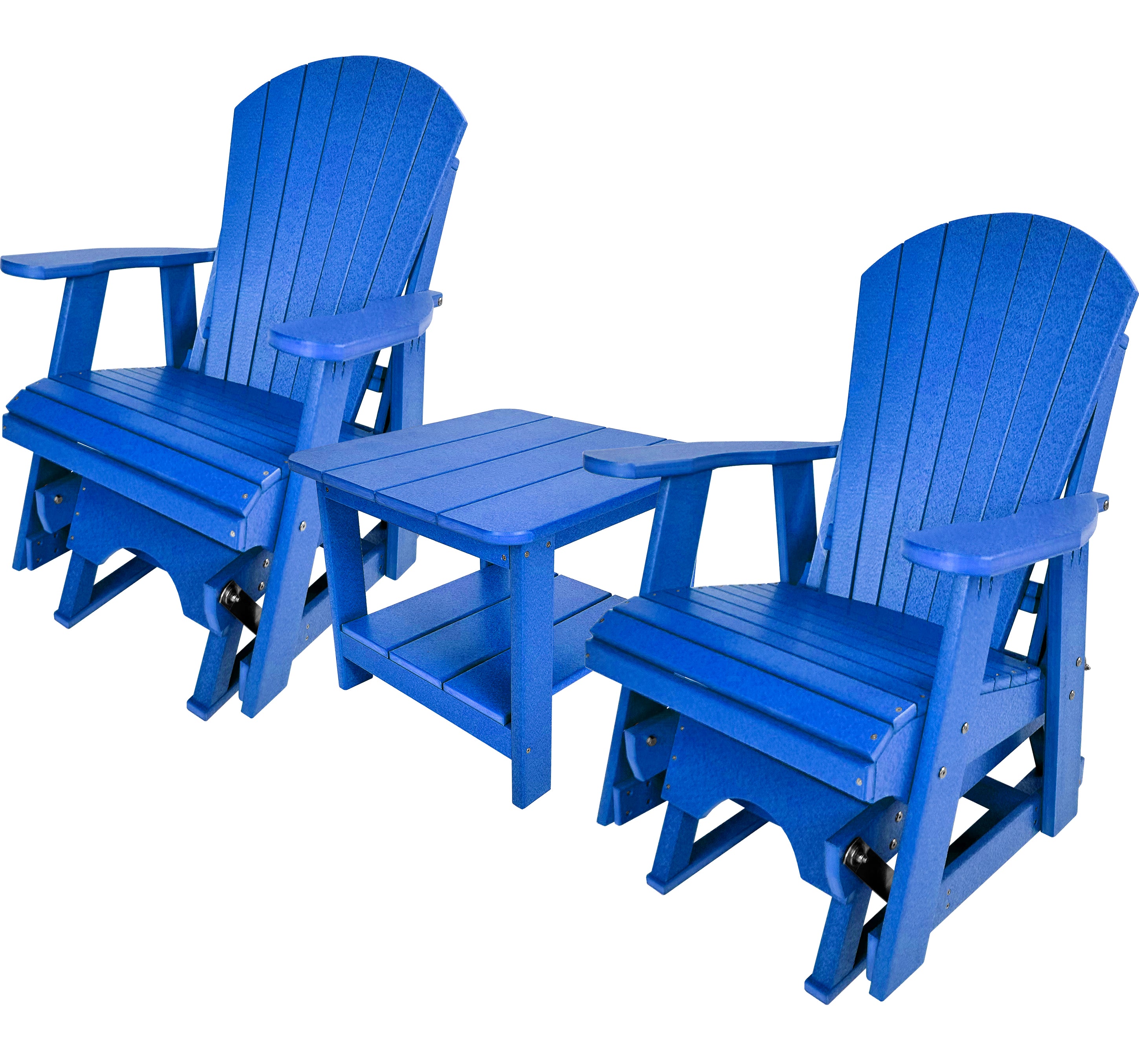 Set of 2 Adirondack Single Gliders With Two Tier End Table