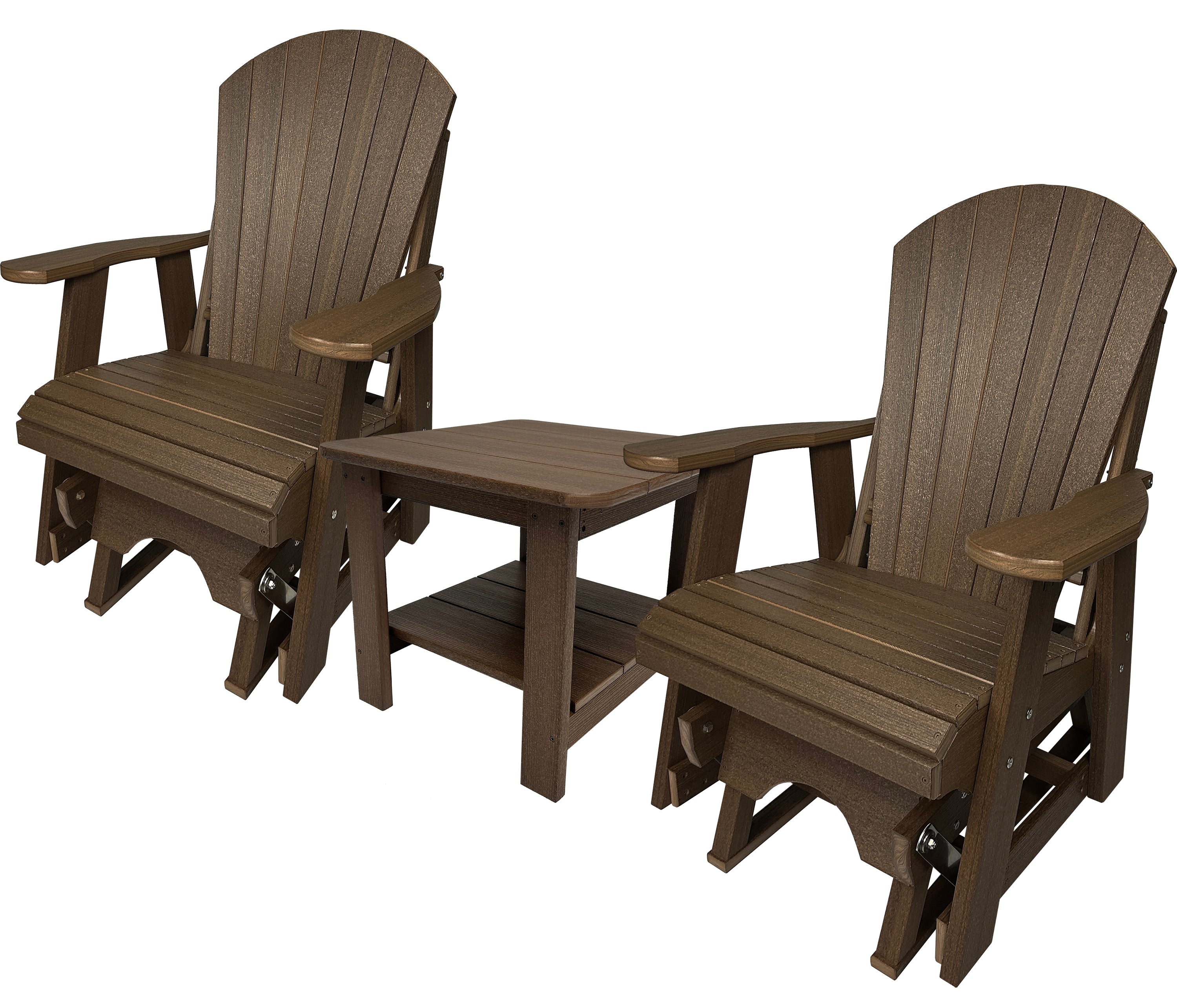 Set of 2 Adirondack Single Gliders With Two Tier End Table