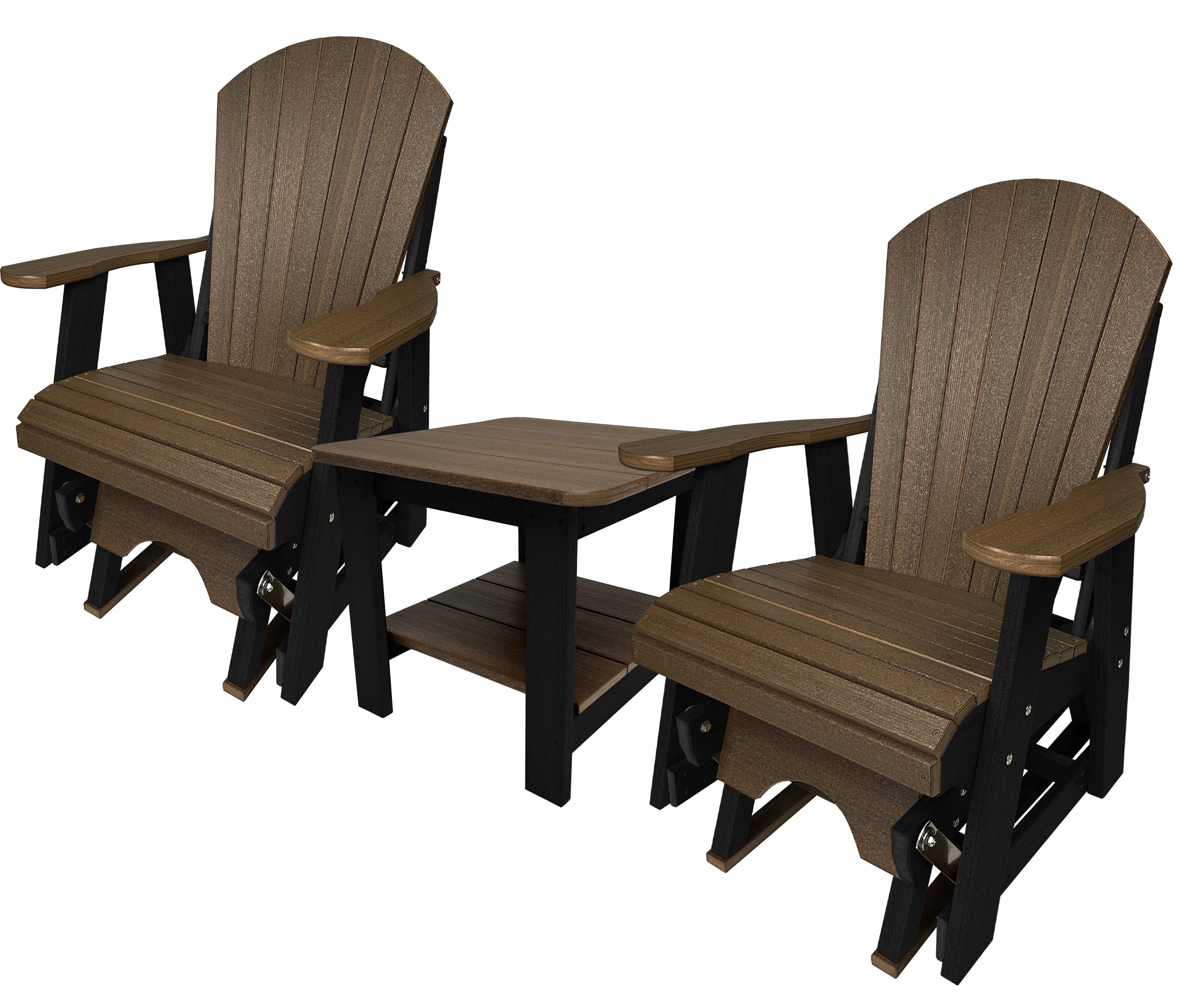 Set of 2 Adirondack Single Gliders With Two Tier End Table