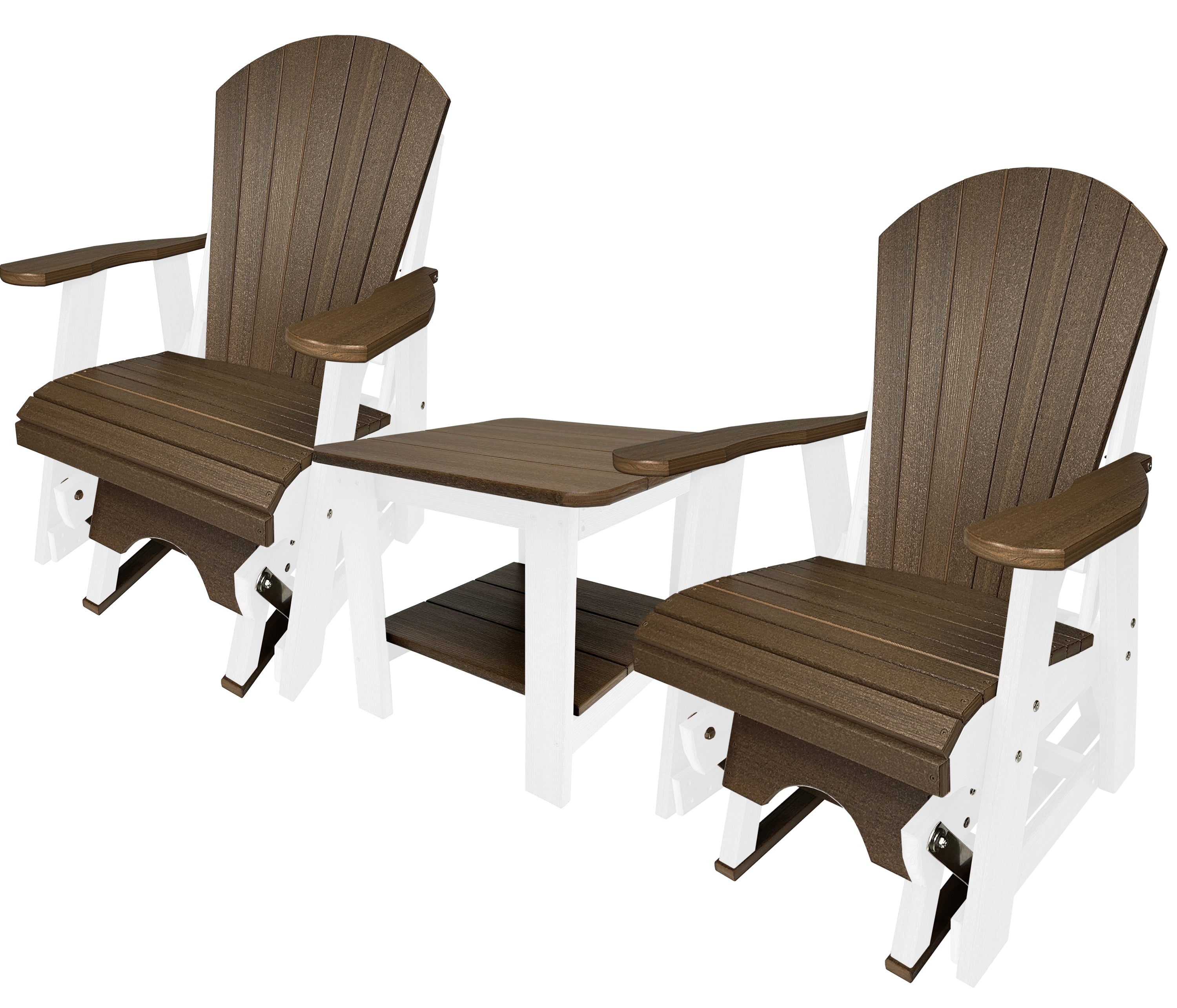 Set of 2 Adirondack Single Gliders With Two Tier End Table
