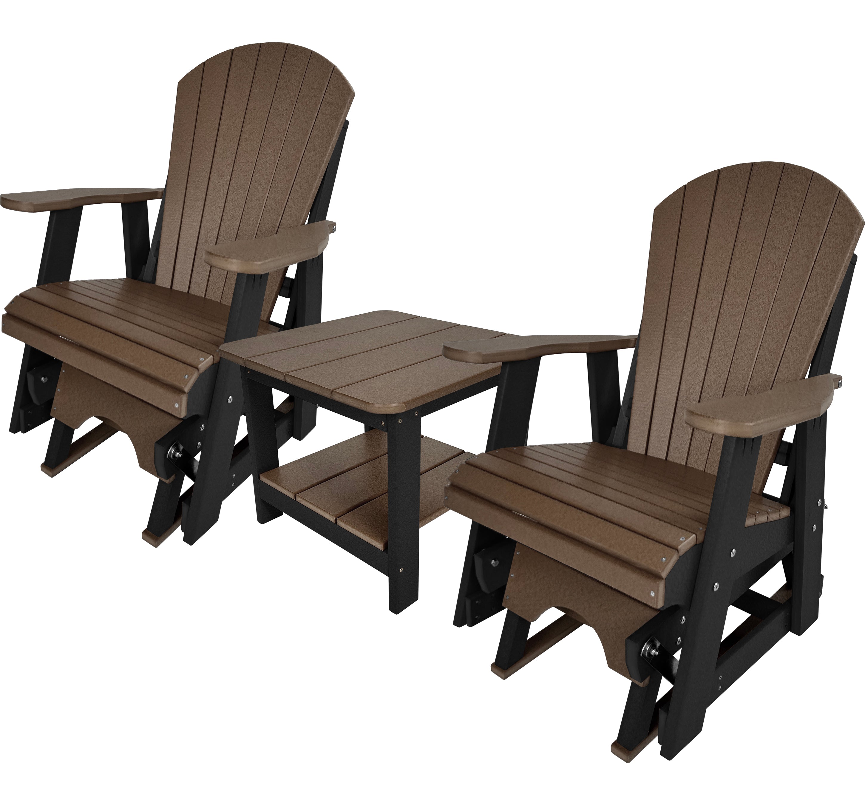 Set of 2 Adirondack Single Gliders With Two Tier End Table