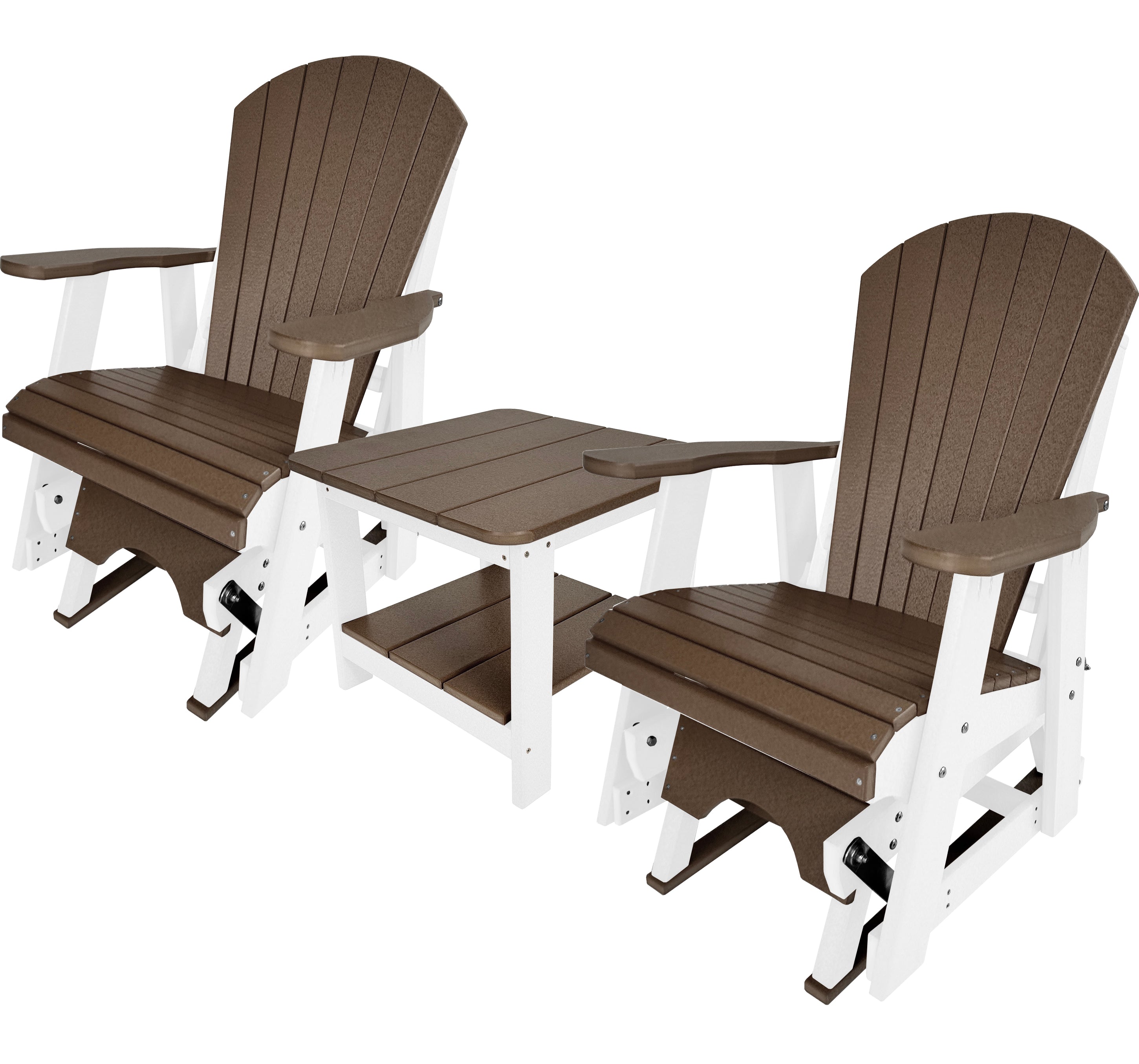 Set of 2 Adirondack Single Gliders With Two Tier End Table