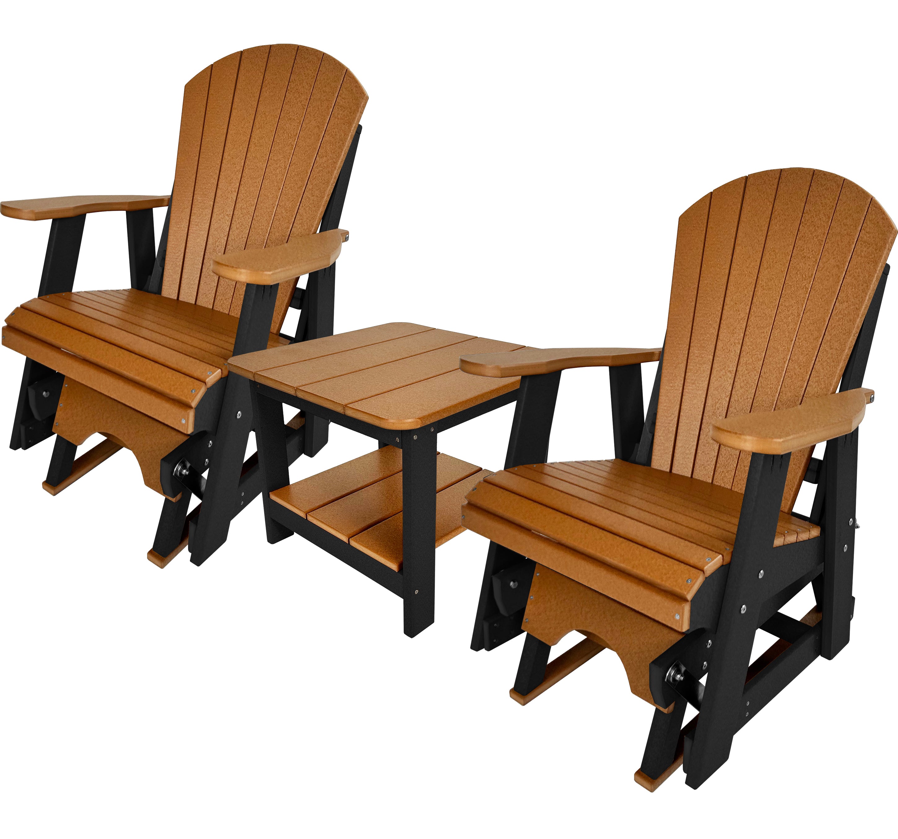 Set of 2 Adirondack Single Gliders With Two Tier End Table