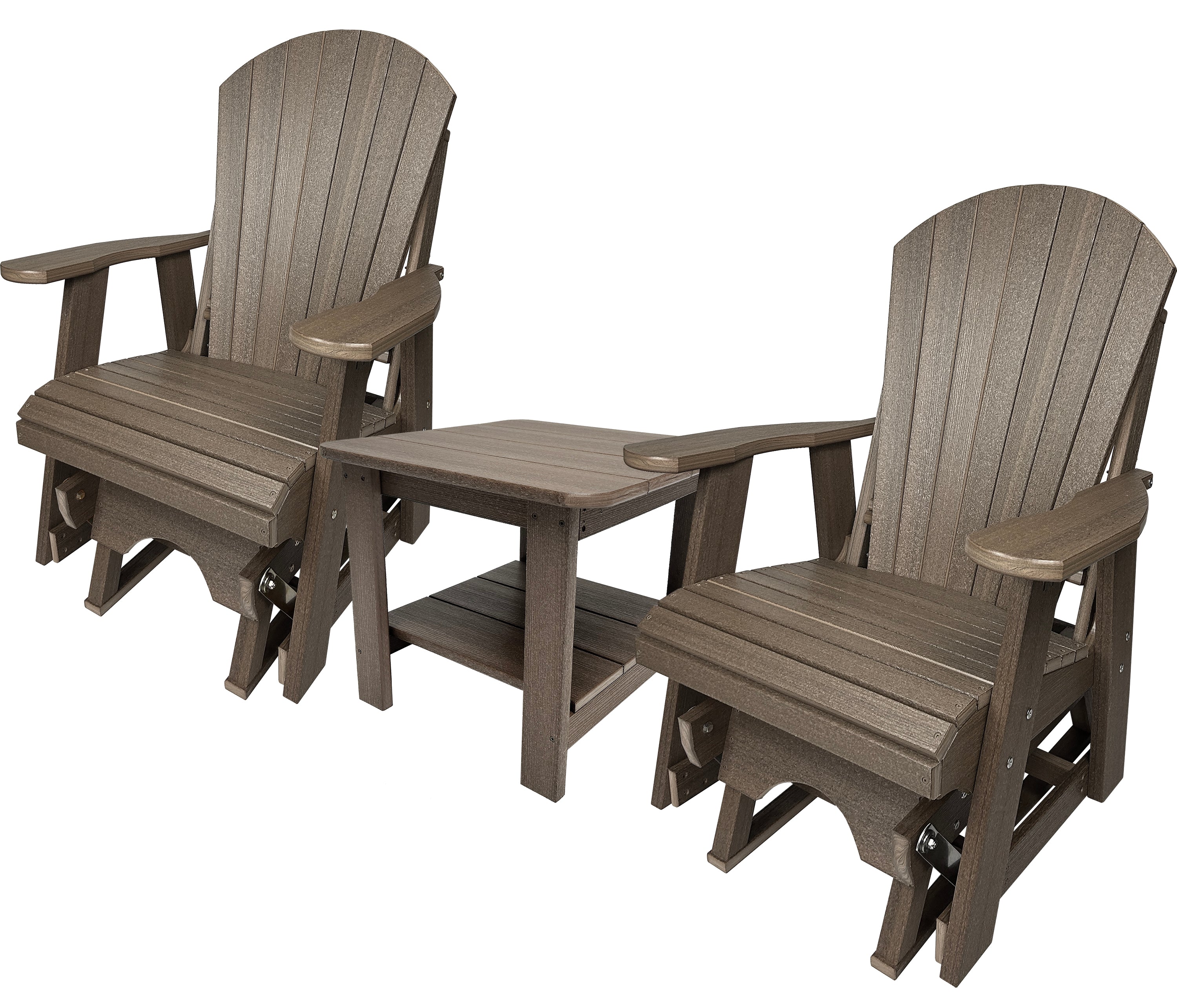 Set of 2 Adirondack Single Gliders With Two Tier End Table