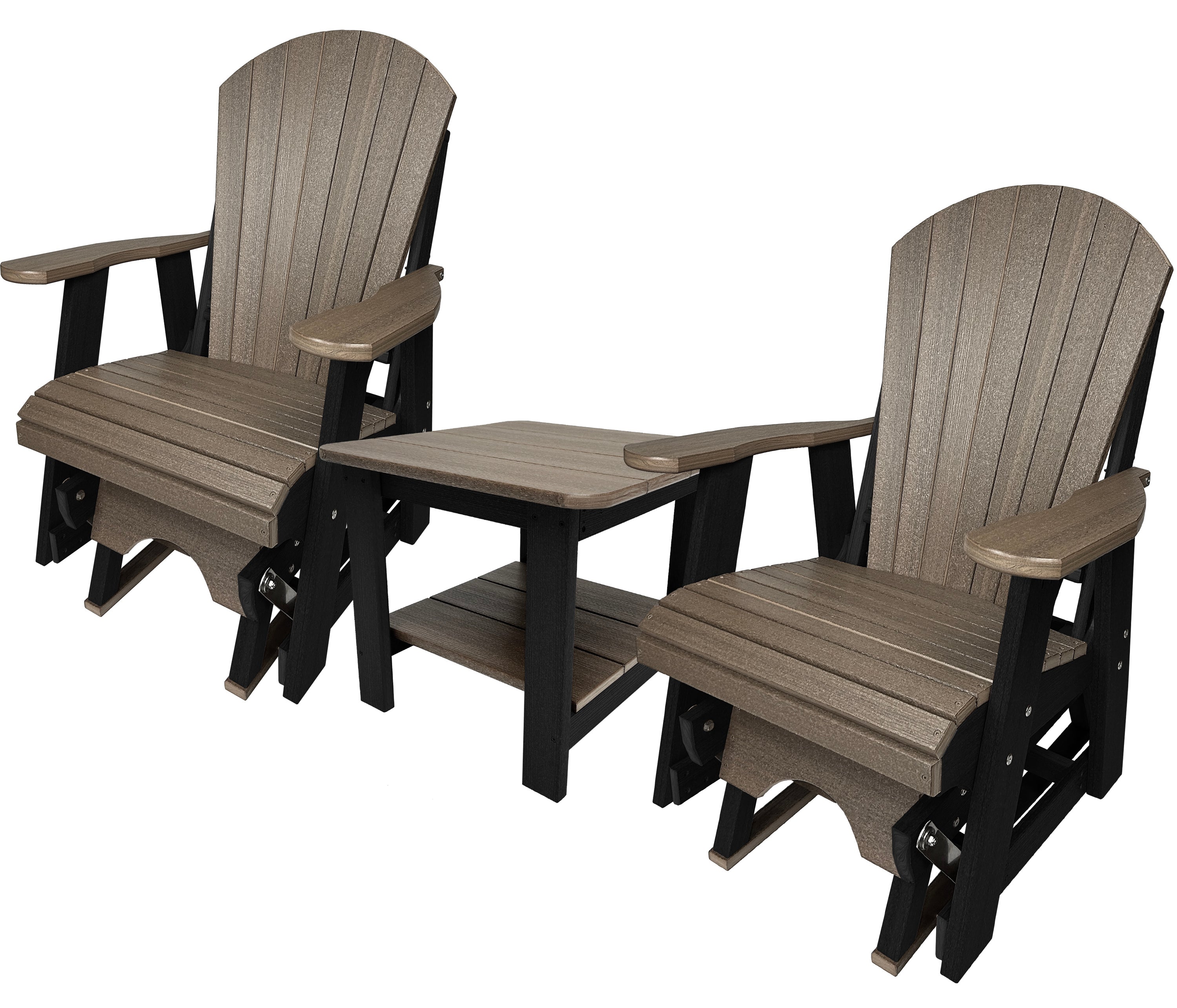 Set of 2 Adirondack Single Gliders With Two Tier End Table