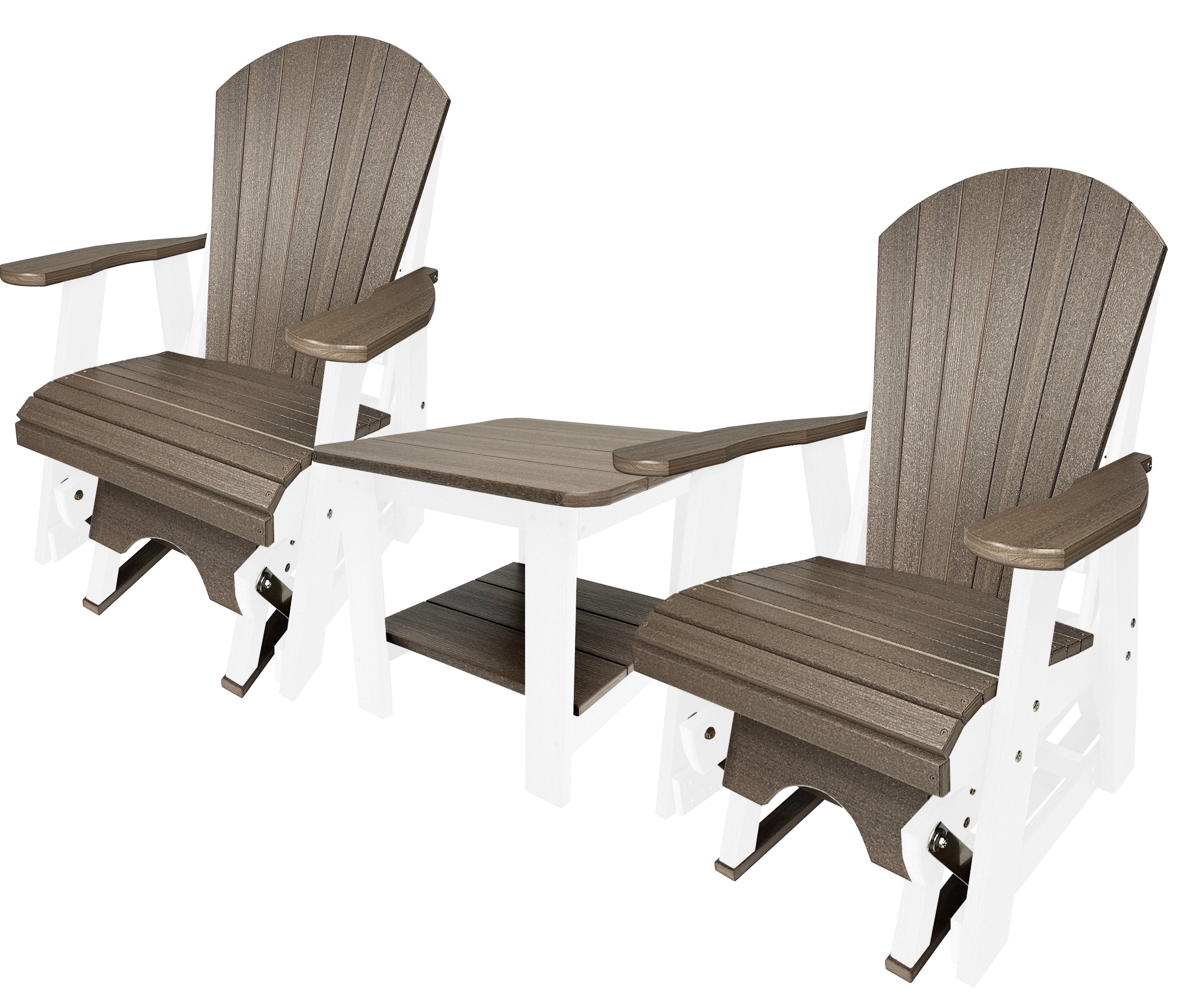 Set of 2 Adirondack Single Gliders With Two Tier End Table