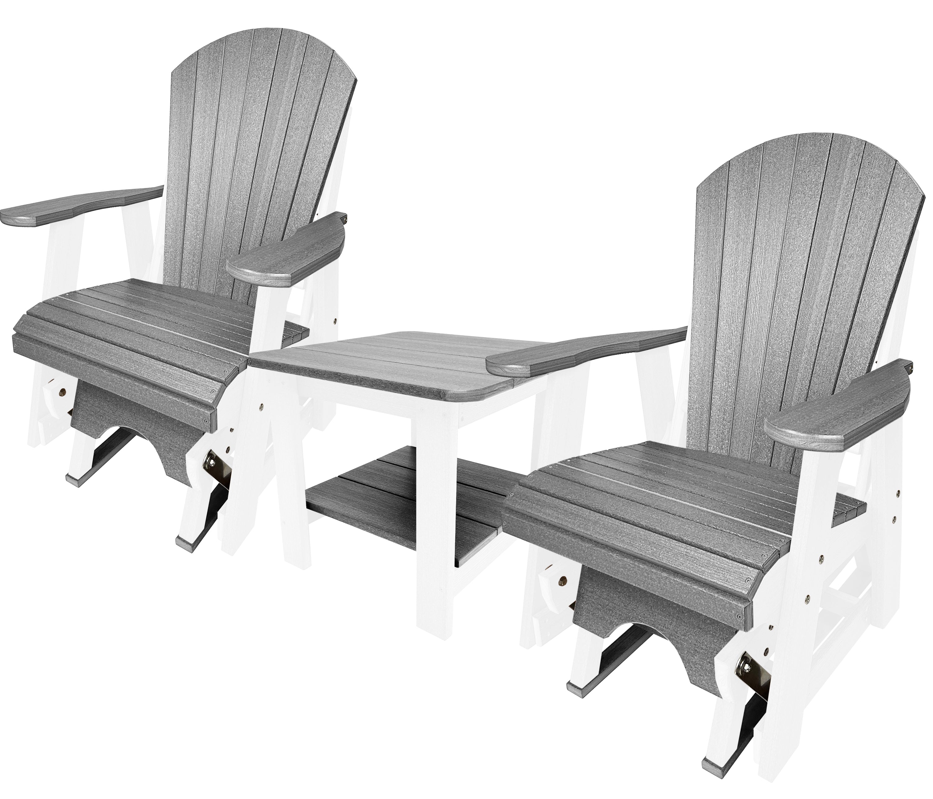 Set of 2 Adirondack Single Gliders With Two Tier End Table