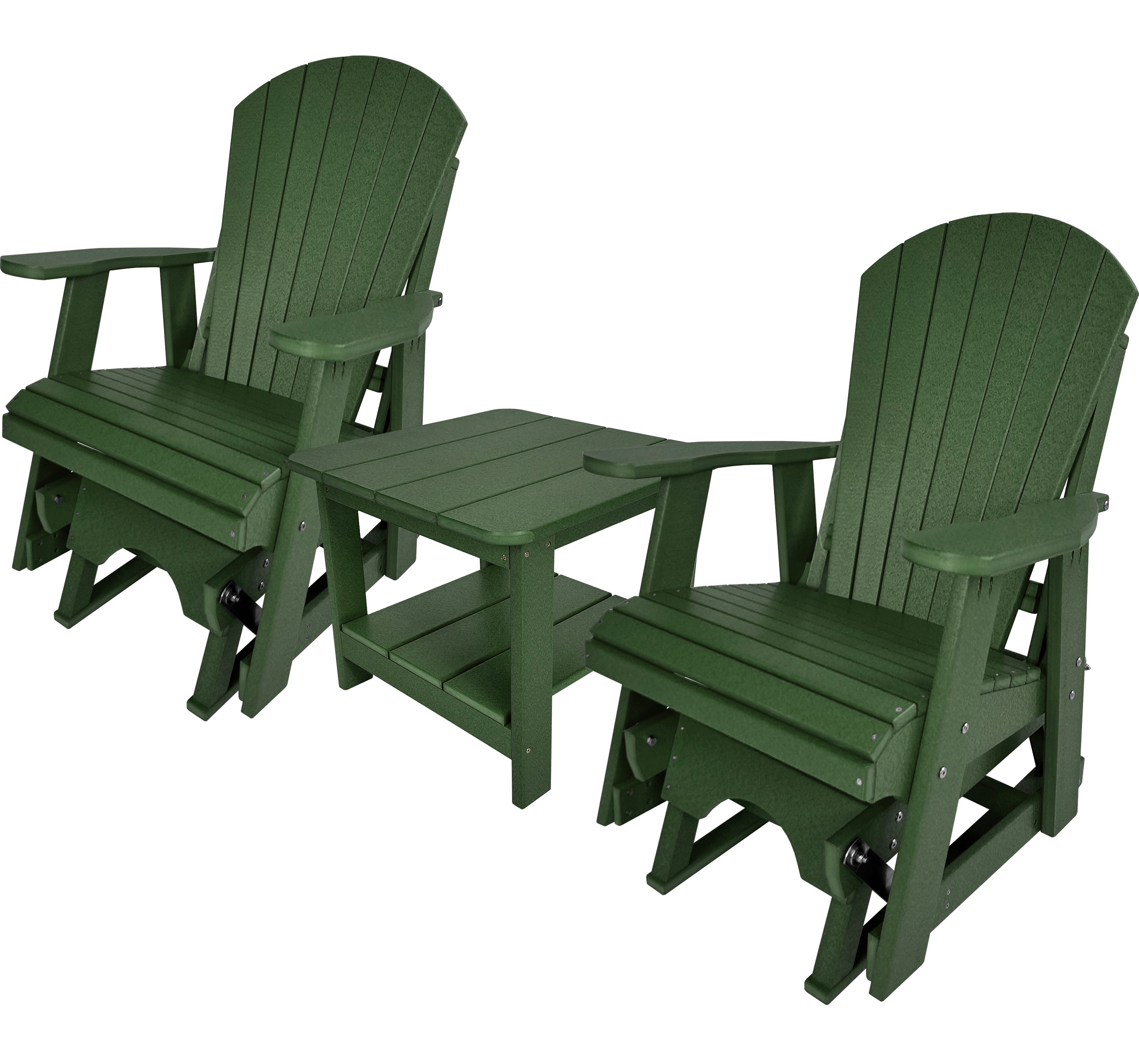 Set of 2 Adirondack Single Gliders With Two Tier End Table