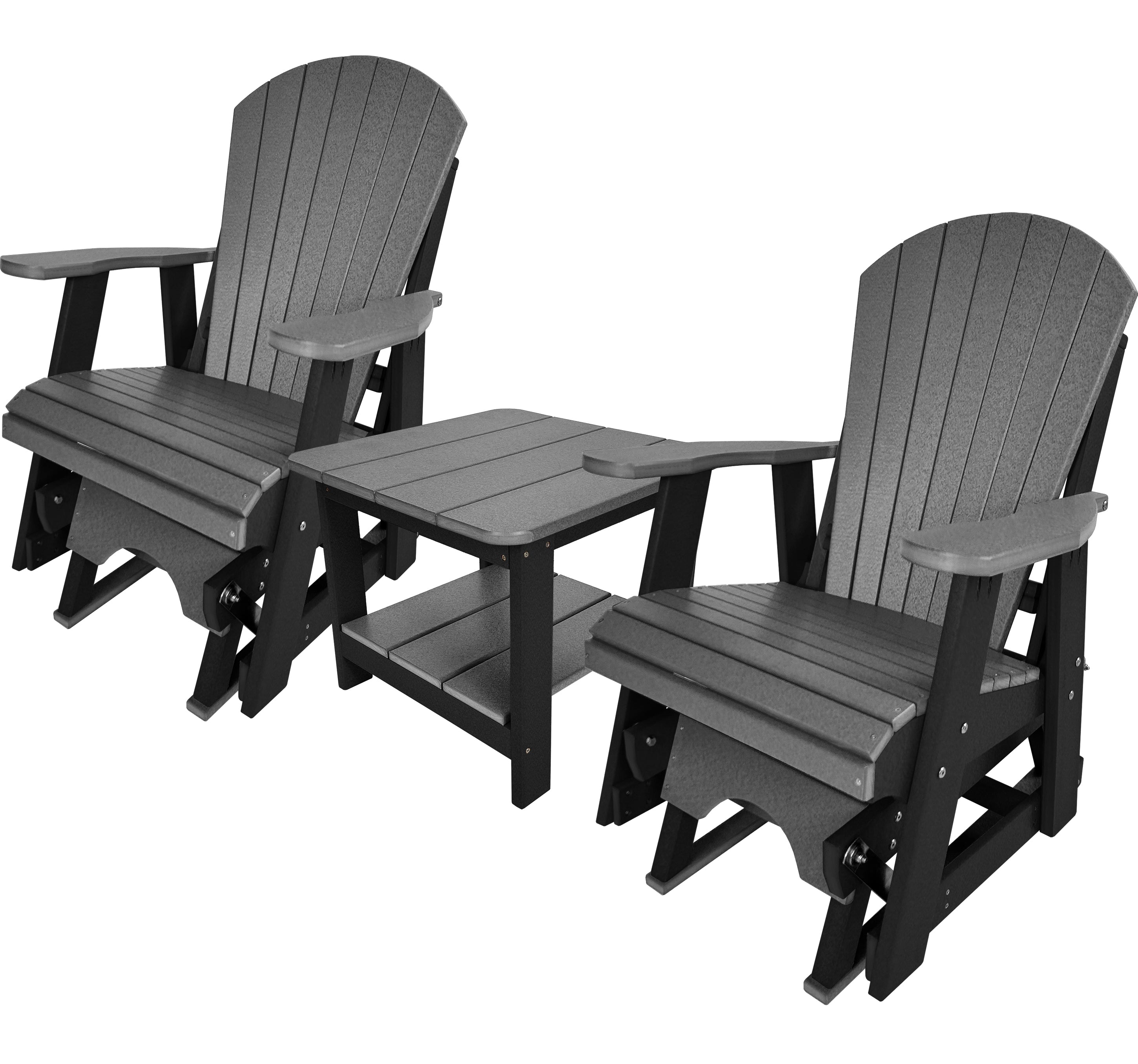 Set of 2 Adirondack Single Gliders With Two Tier End Table