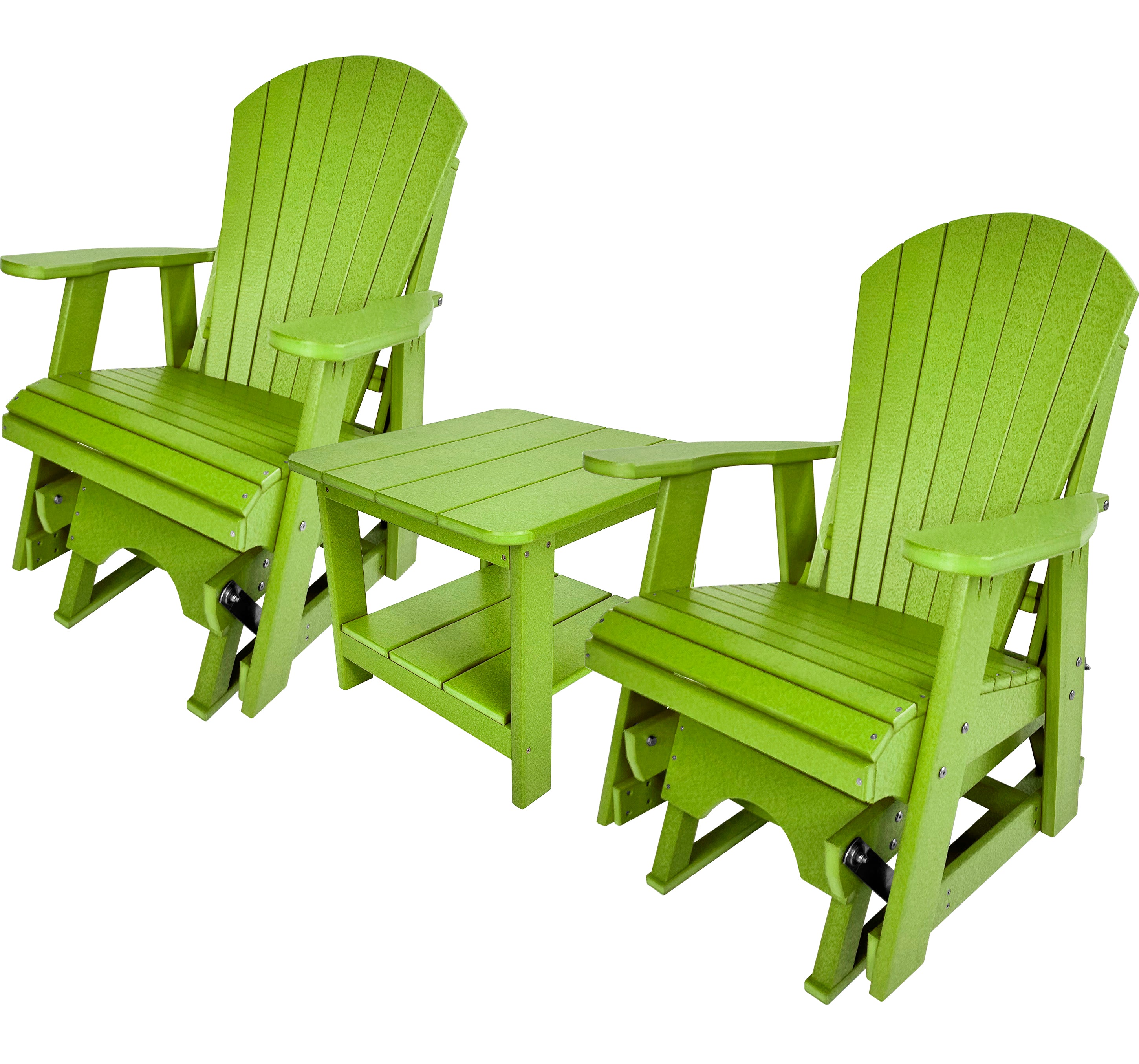 Set of 2 Adirondack Single Gliders With Two Tier End Table