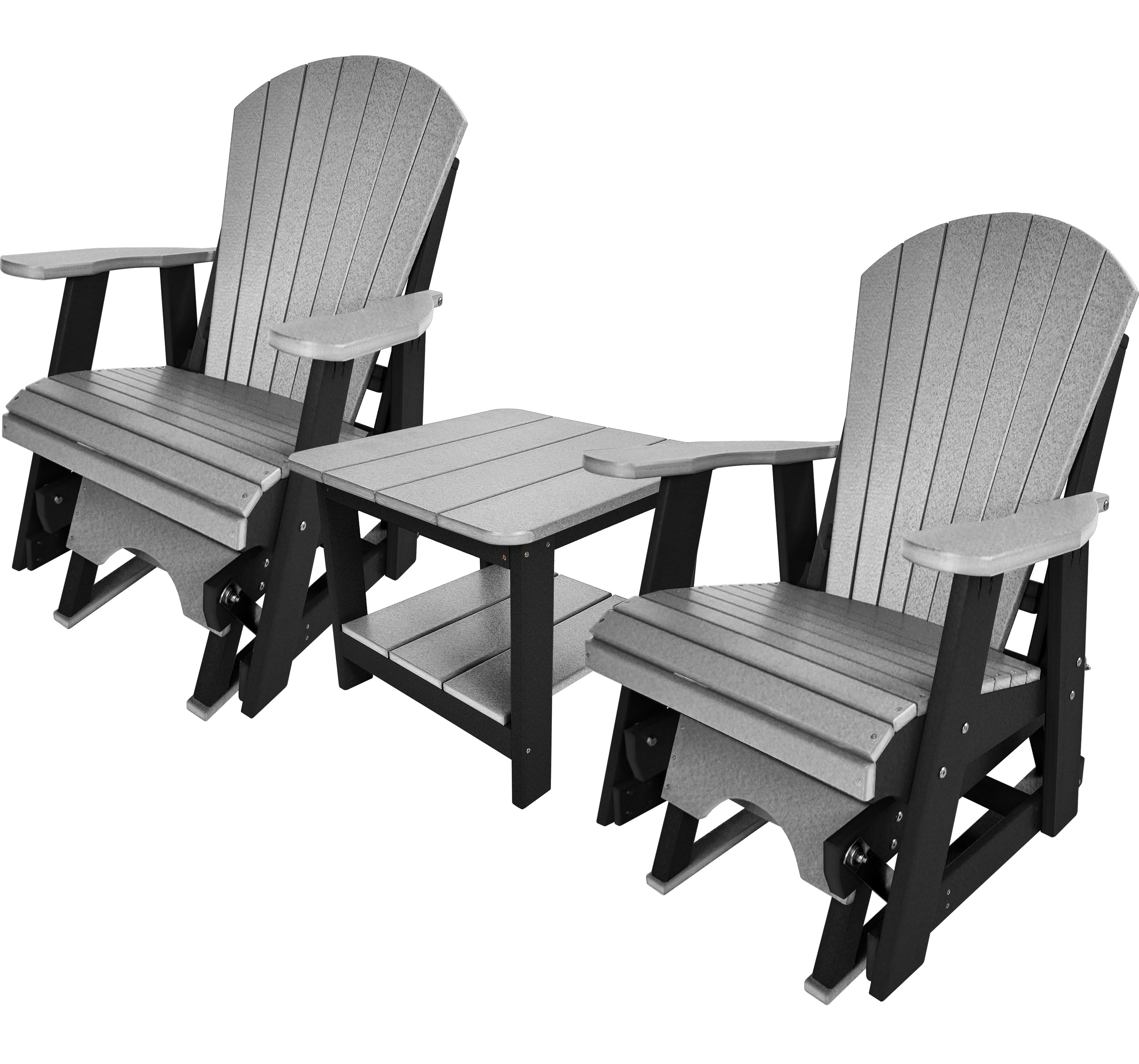 Set of 2 Adirondack Single Gliders With Two Tier End Table