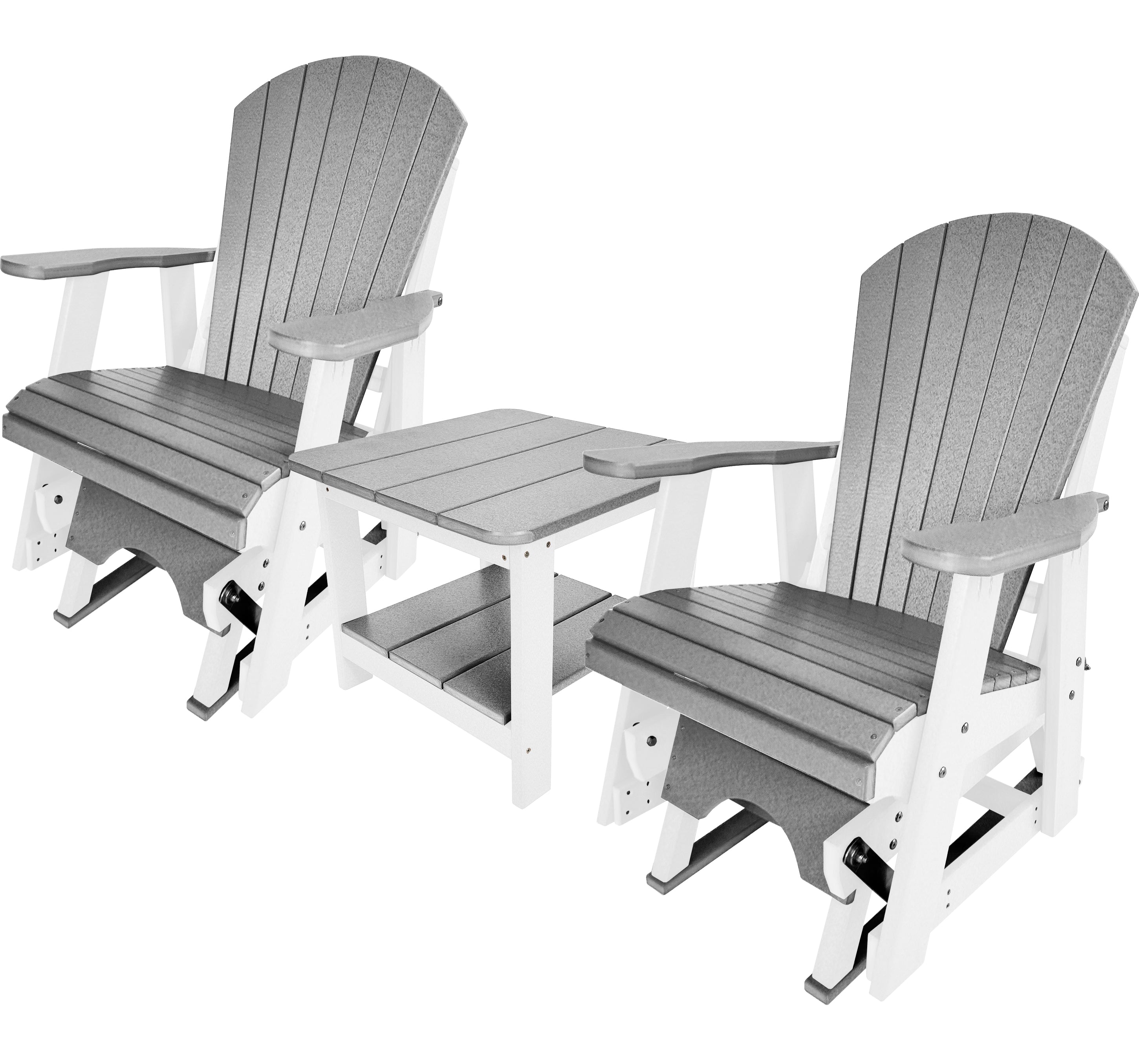 Set of 2 Adirondack Single Gliders With Two Tier End Table
