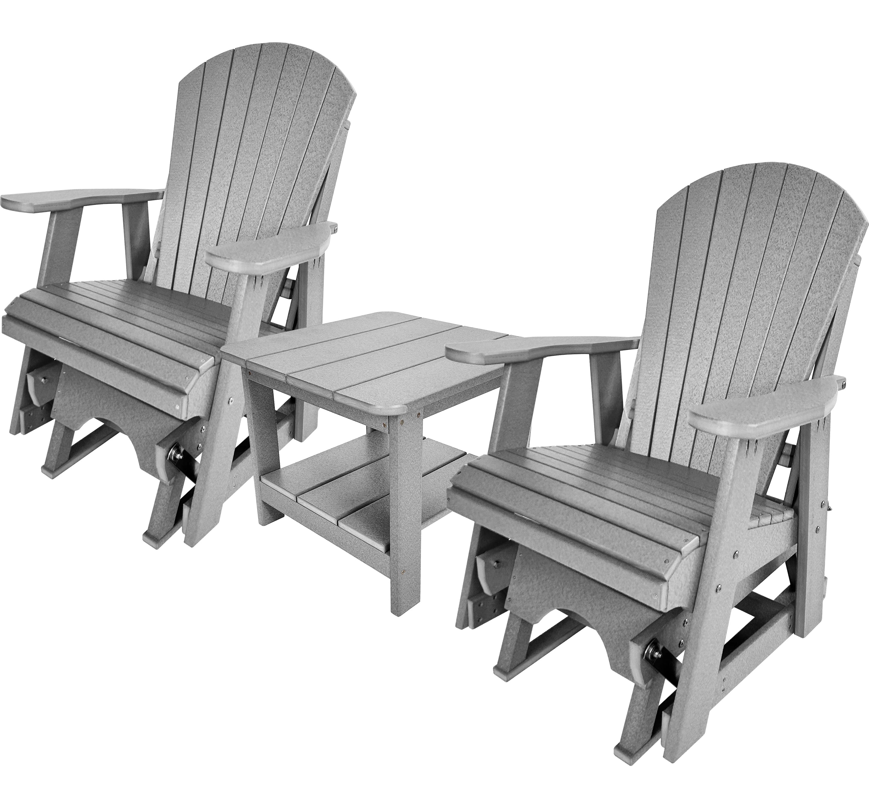 Set of 2 Adirondack Single Gliders With Two Tier End Table