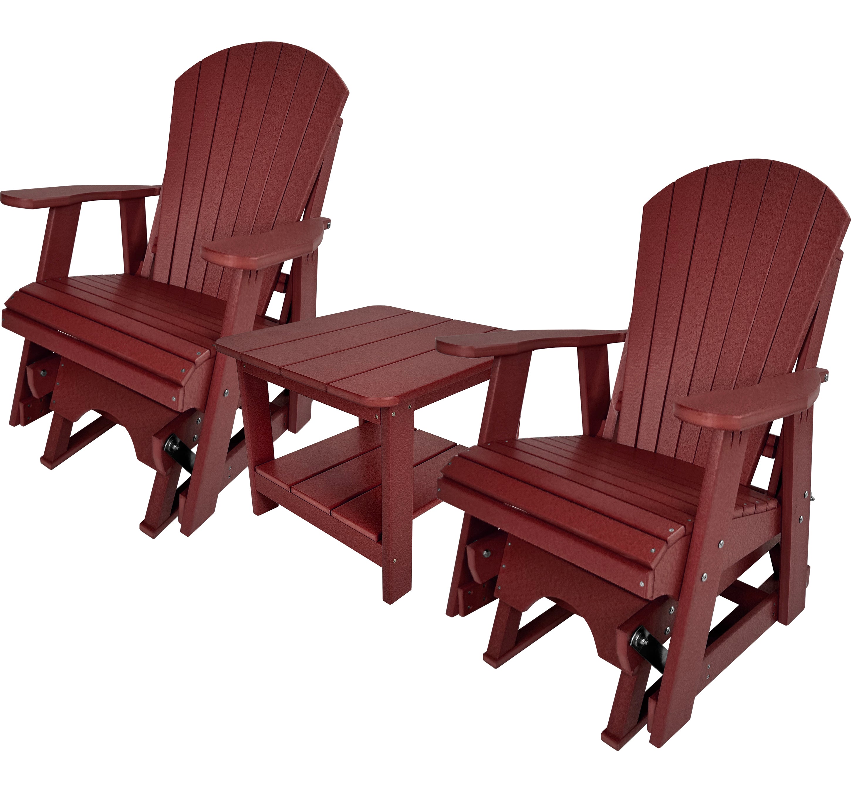 Set of 2 Adirondack Single Gliders With Two Tier End Table
