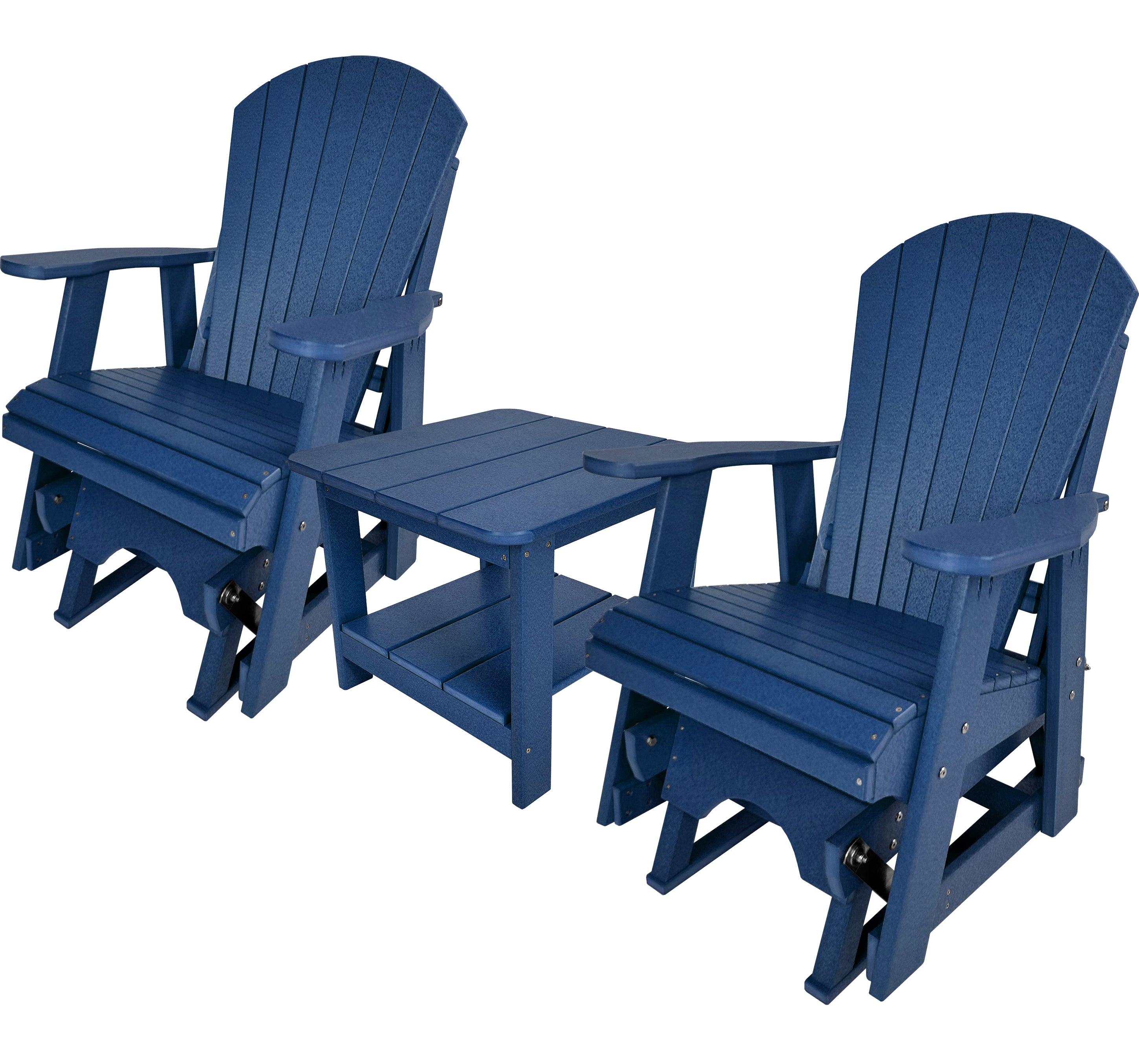 Set of 2 Adirondack Single Gliders With Two Tier End Table