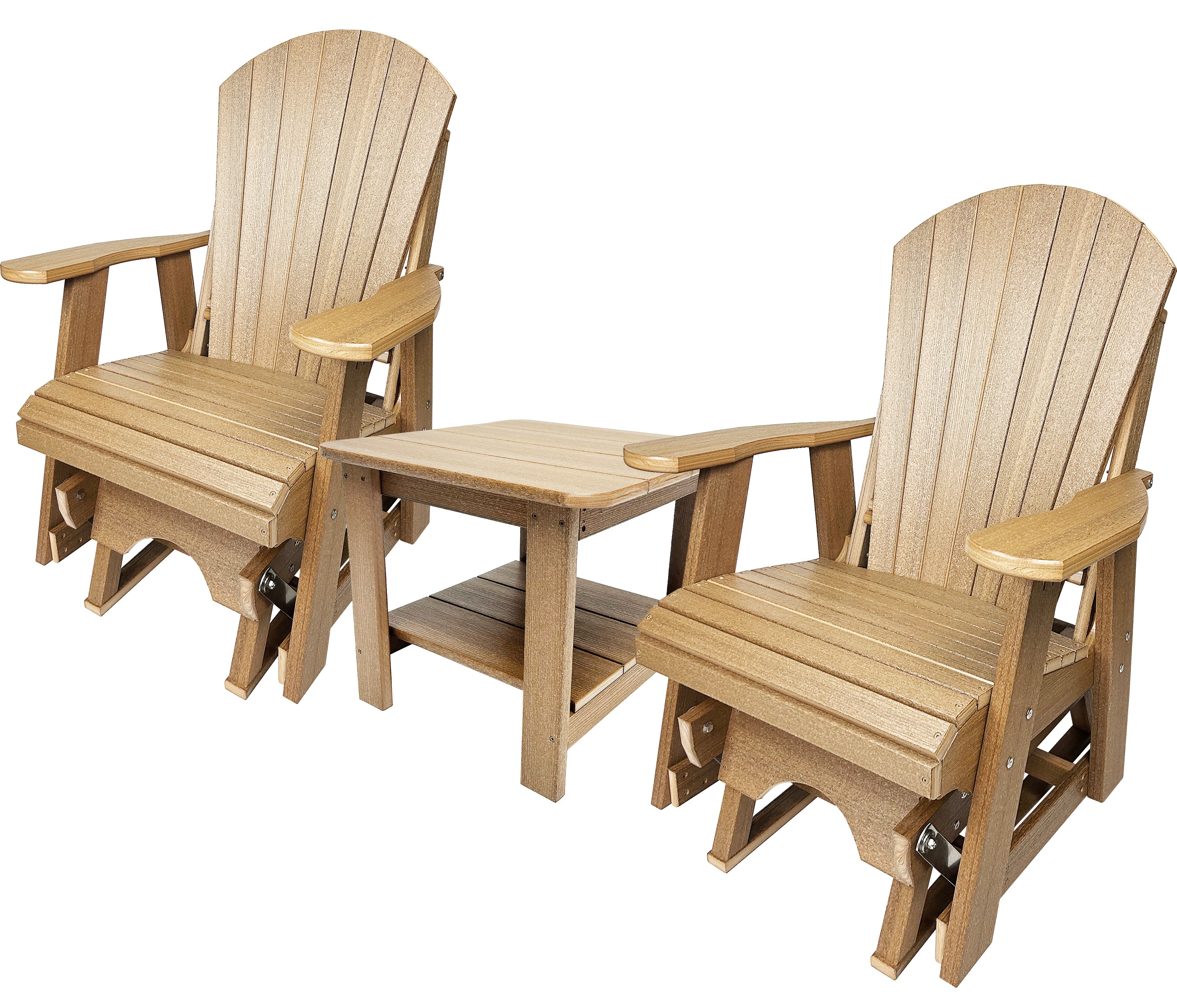 Set of 2 Adirondack Single Gliders With Two Tier End Table