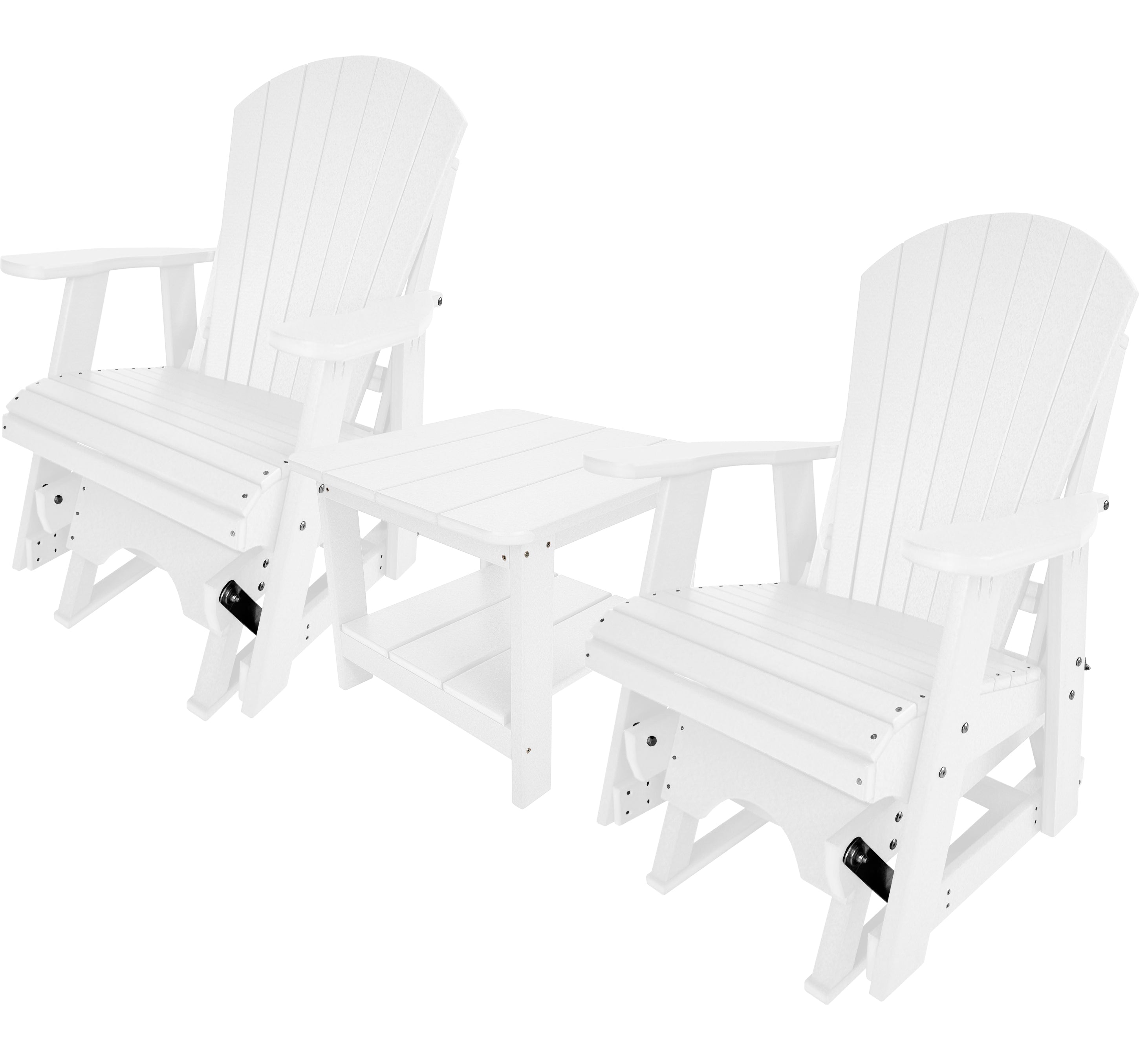 Set of 2 Adirondack Single Gliders With Two Tier End Table