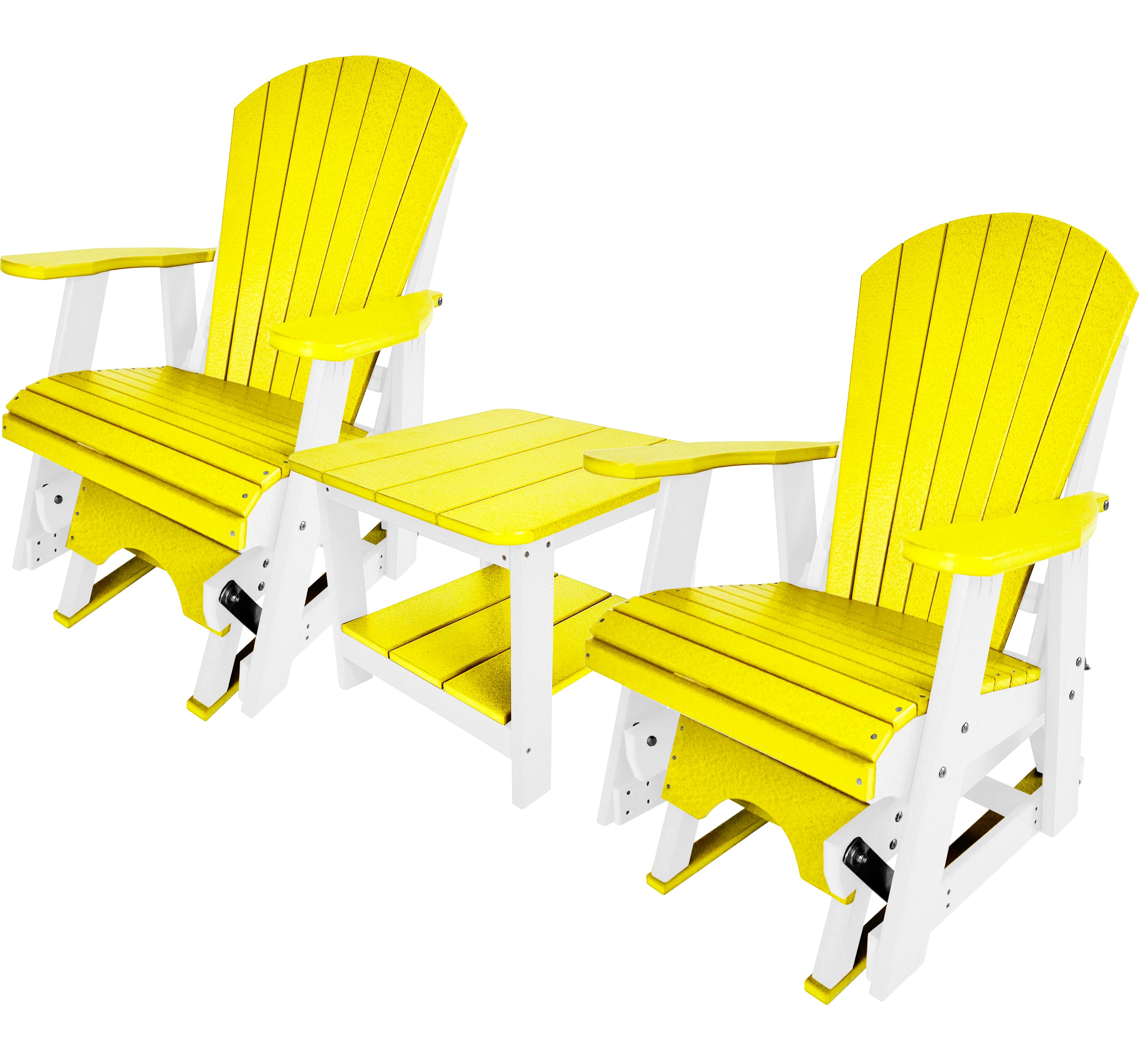 Set of 2 Adirondack Single Gliders With Two Tier End Table