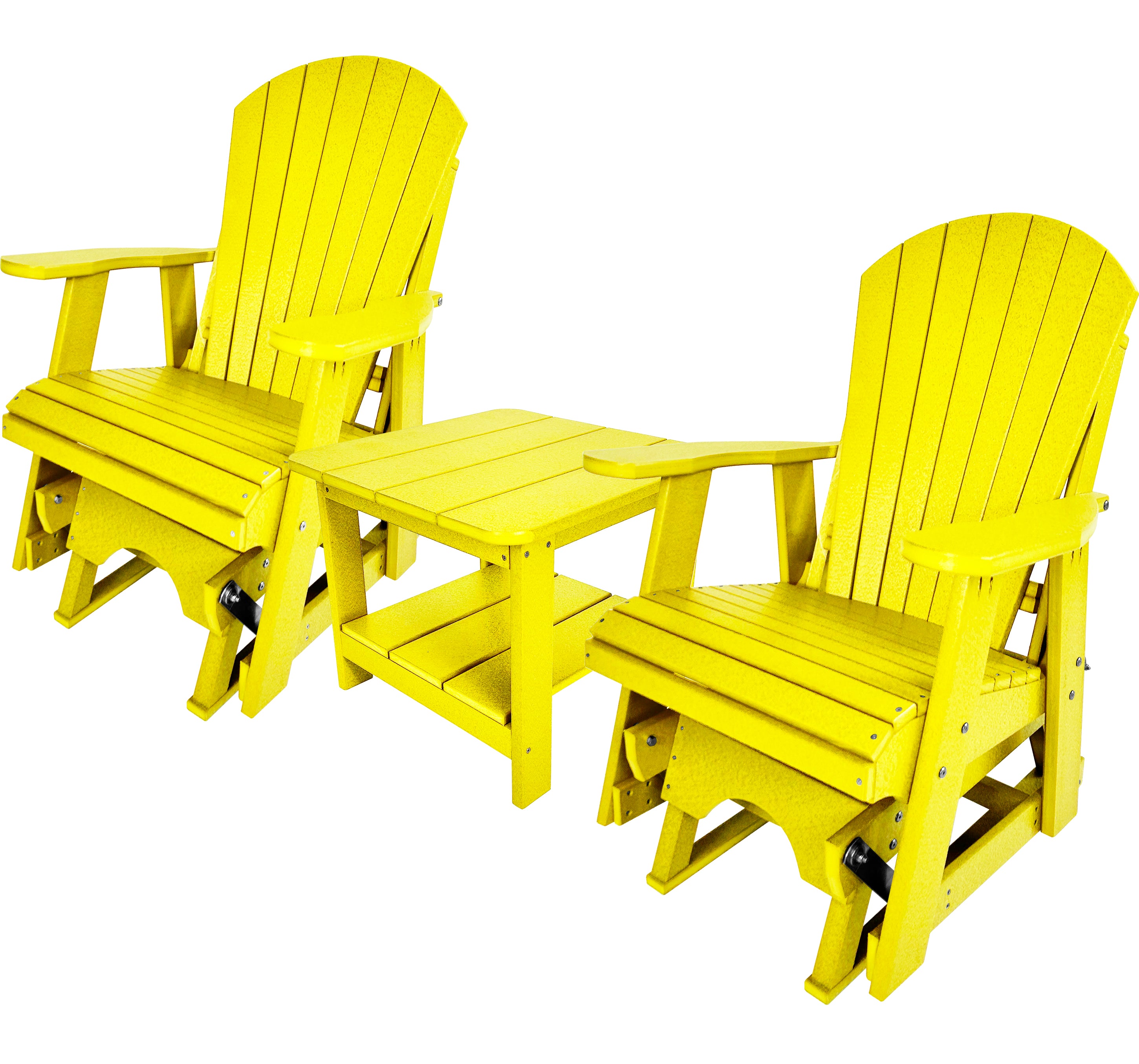 Set of 2 Adirondack Single Gliders With Two Tier End Table