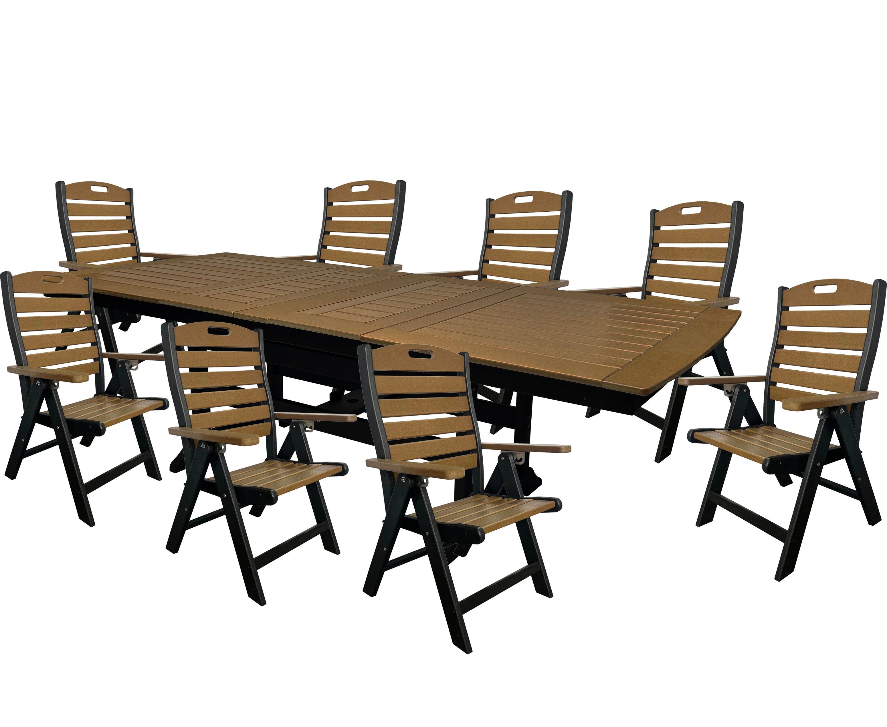 9-Piece Extension Savannah Dining Table Set With Folding & Reclining Chairs
