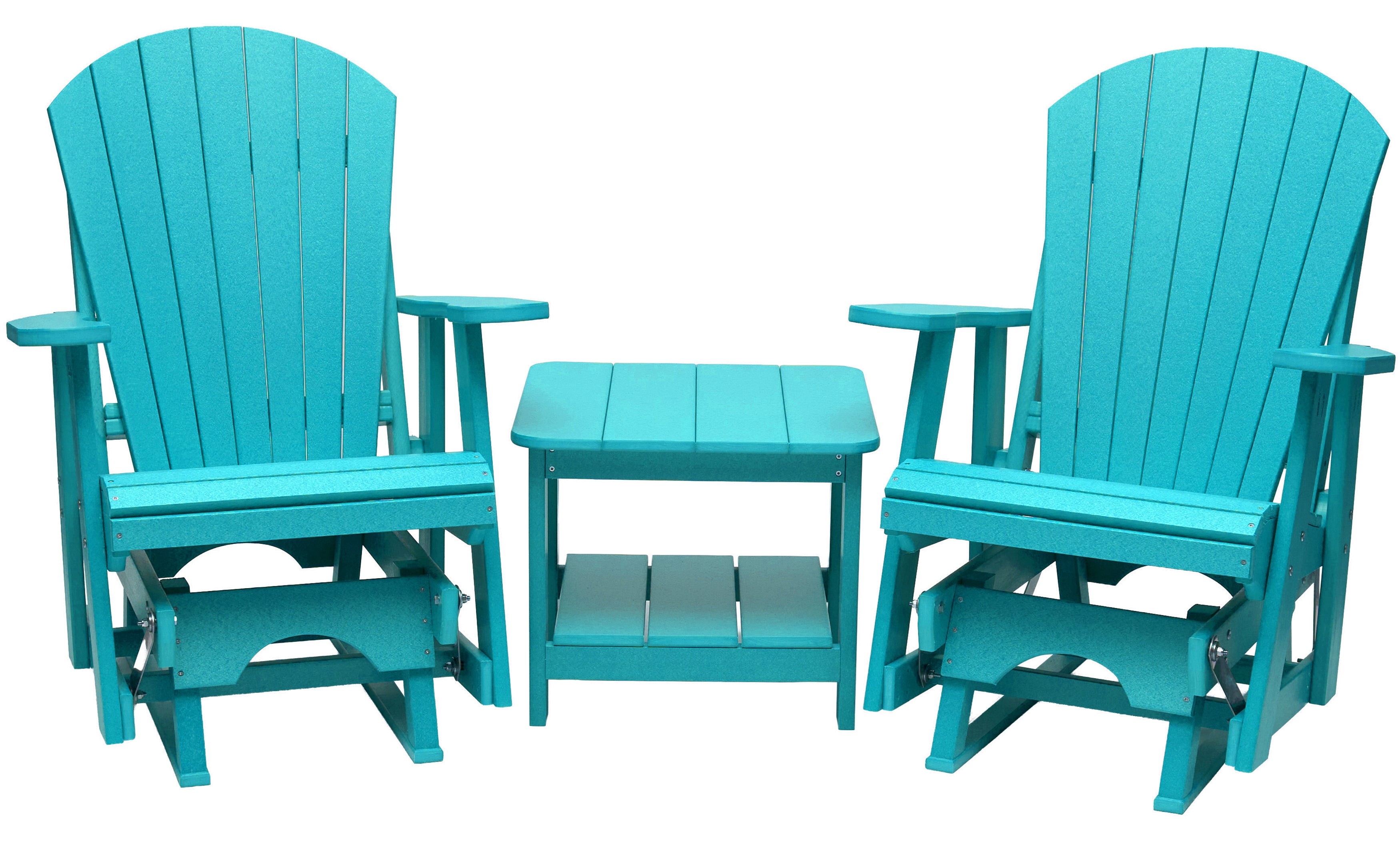 Set of 2 Adirondack Single Gliders With Two Tier End Table