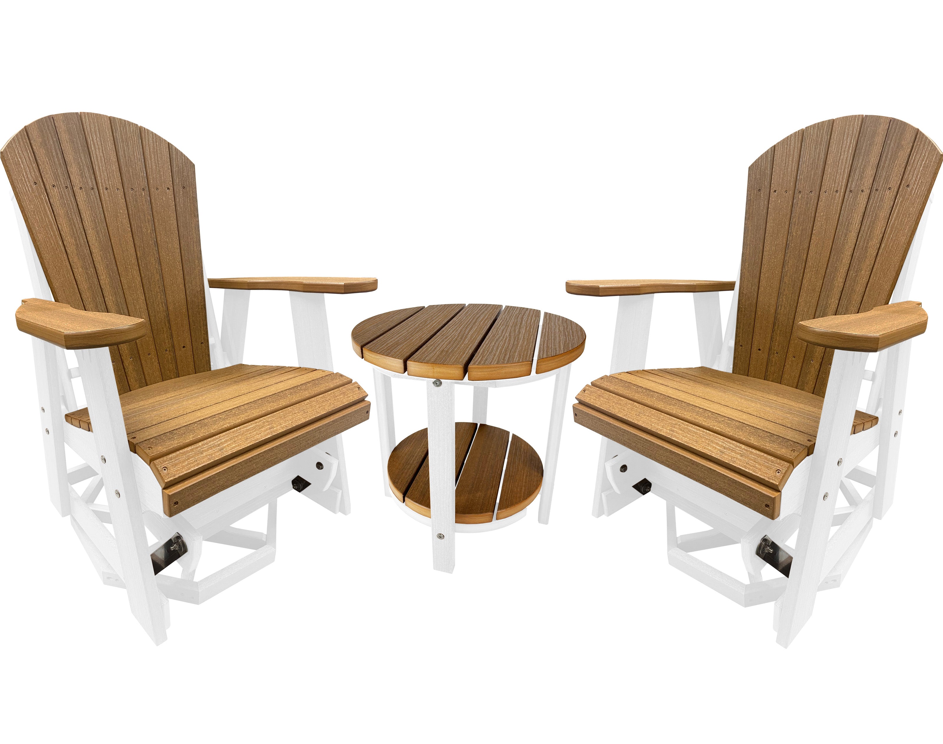 3-Piece Adirondack Swivel Gliders With Two Tier End Table
