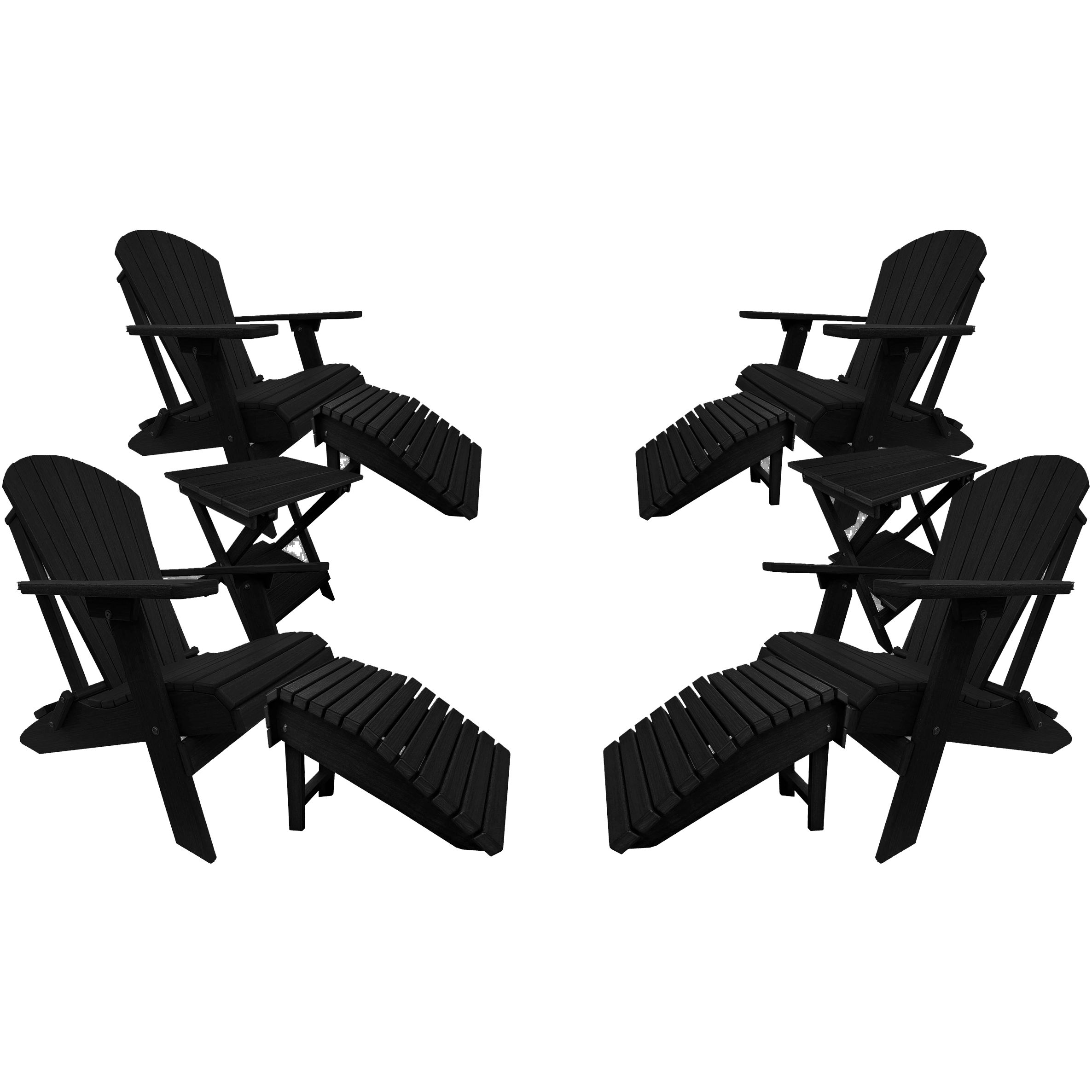 Set of 4 Folding Adirondack Chairs King Size - 4 Folding Ottomans and 2 Folding Side Tables