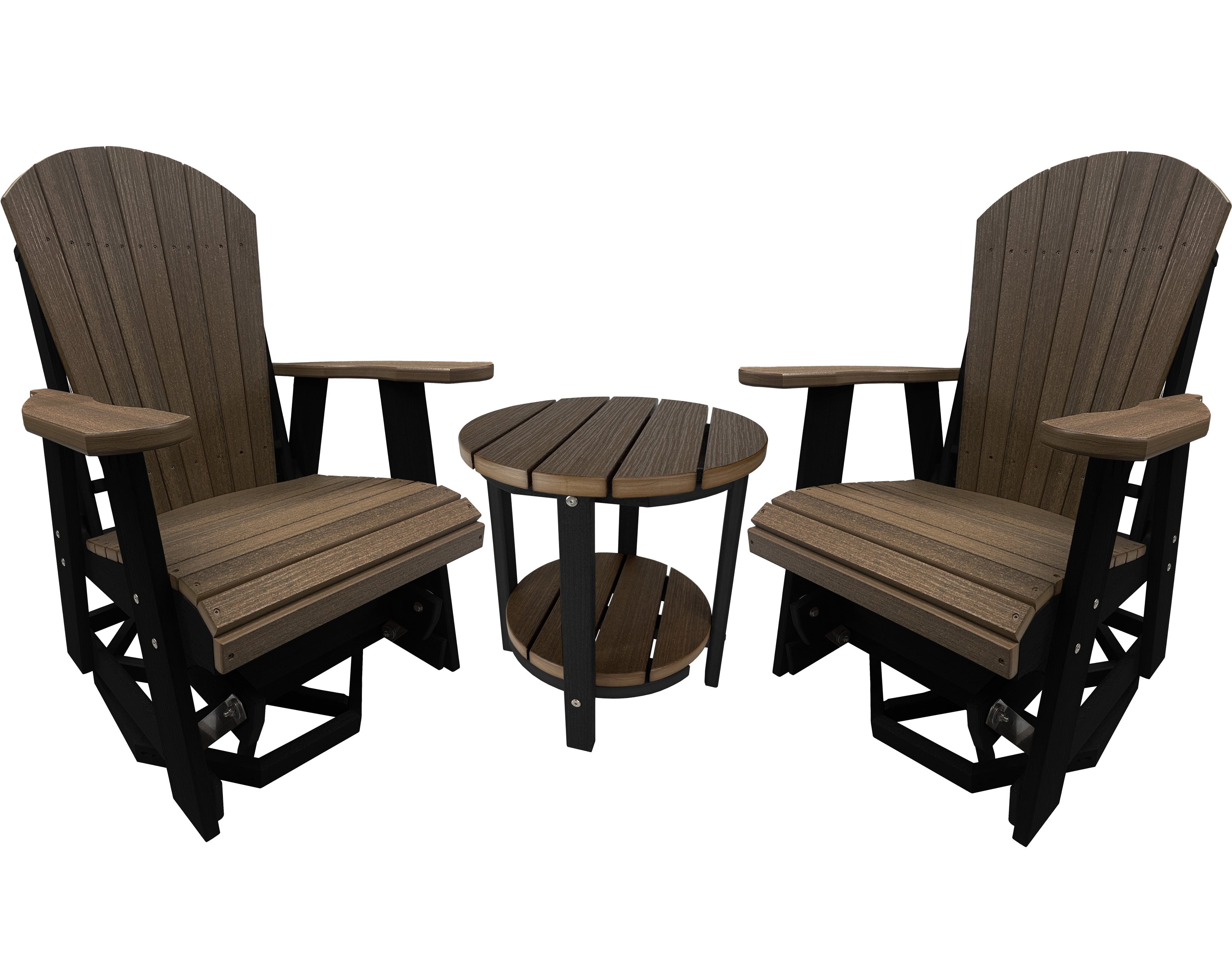 3-Piece Adirondack Swivel Gliders With Two Tier End Table