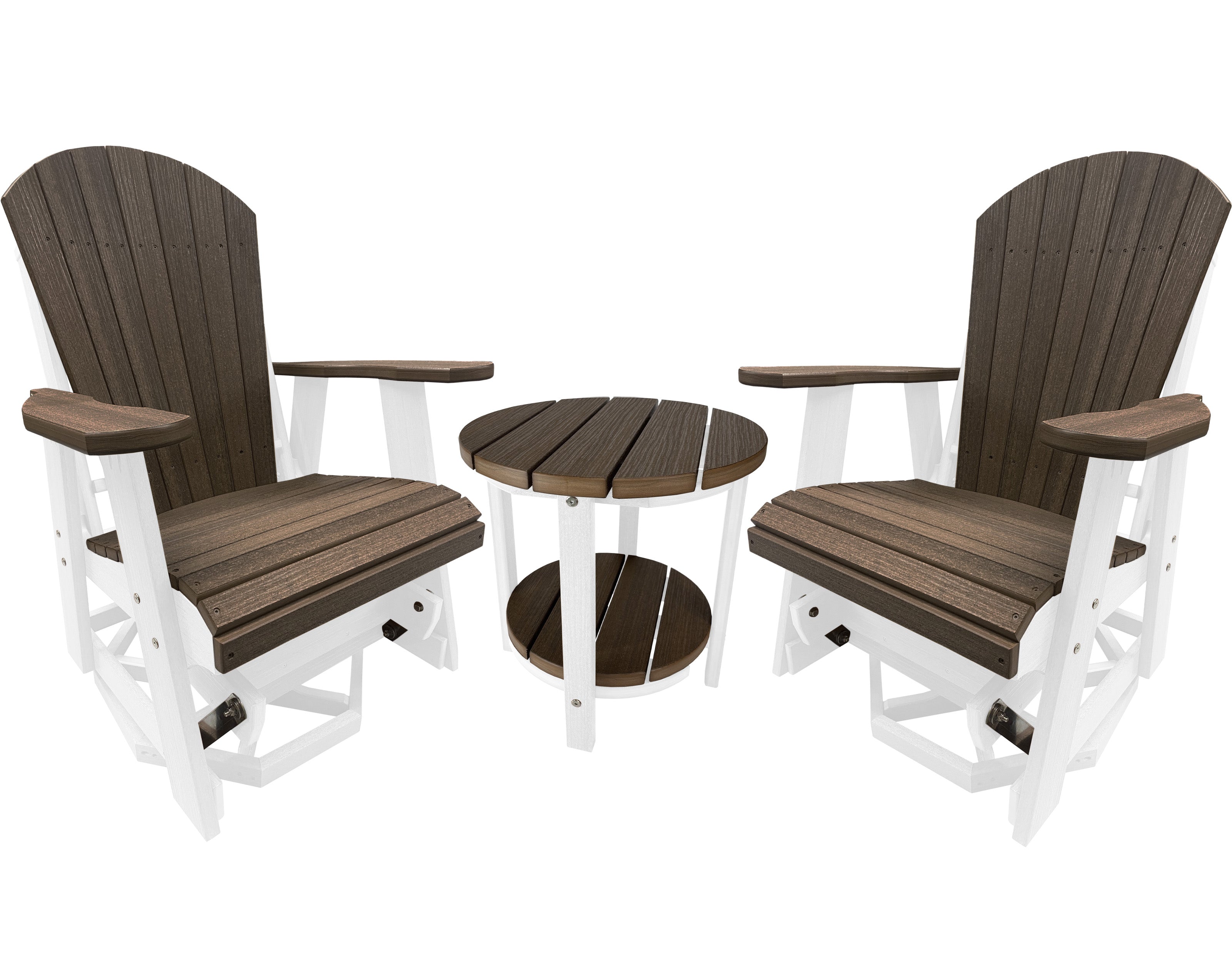 3-Piece Adirondack Swivel Gliders With Two Tier End Table
