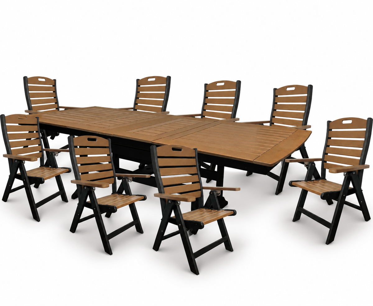 9-Piece Extension Savannah Dining Table Set With Folding & Reclining Chairs (Presale)