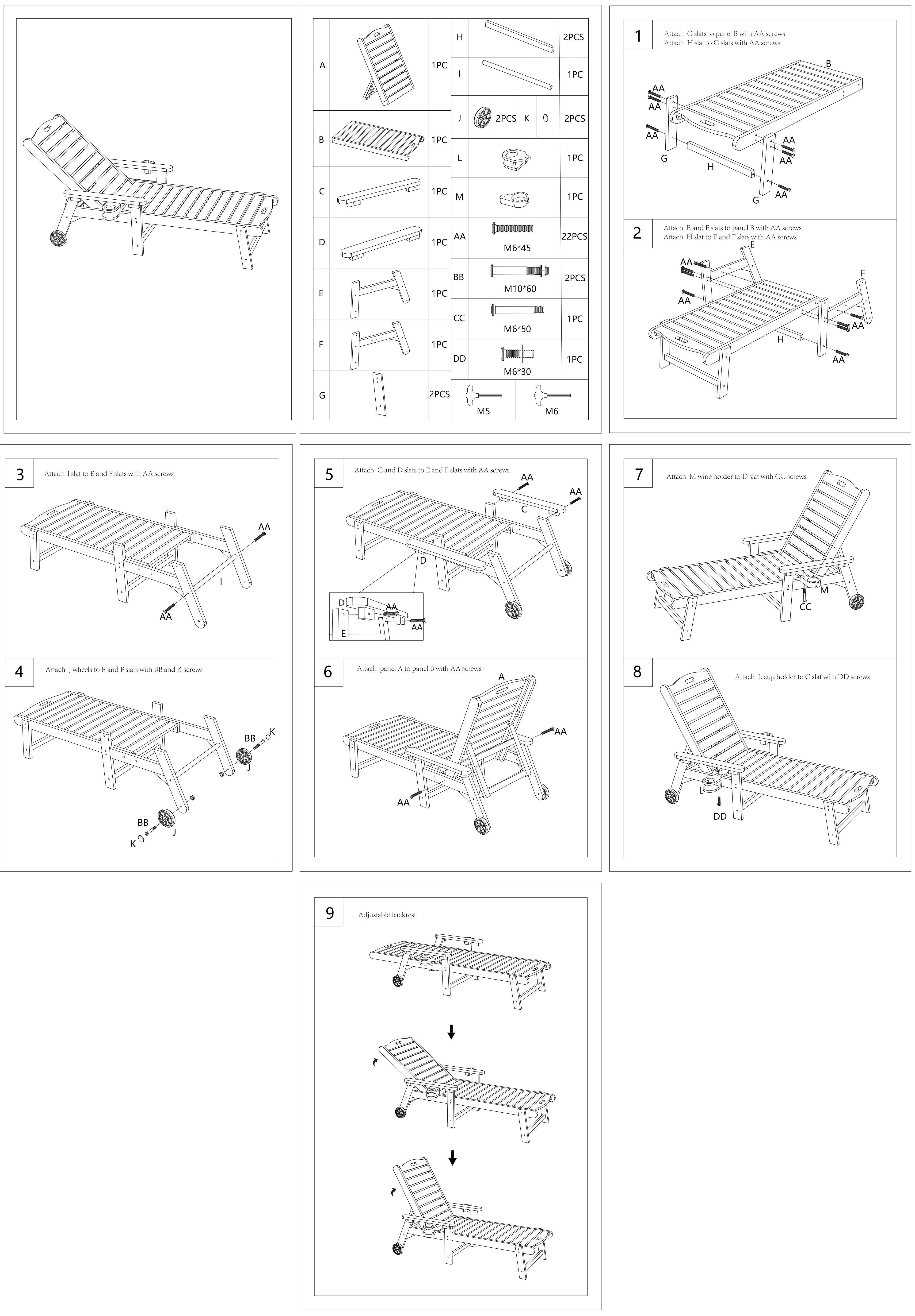 Chaise Lounge With Adjustable Back, Wheels, & Free Cushion