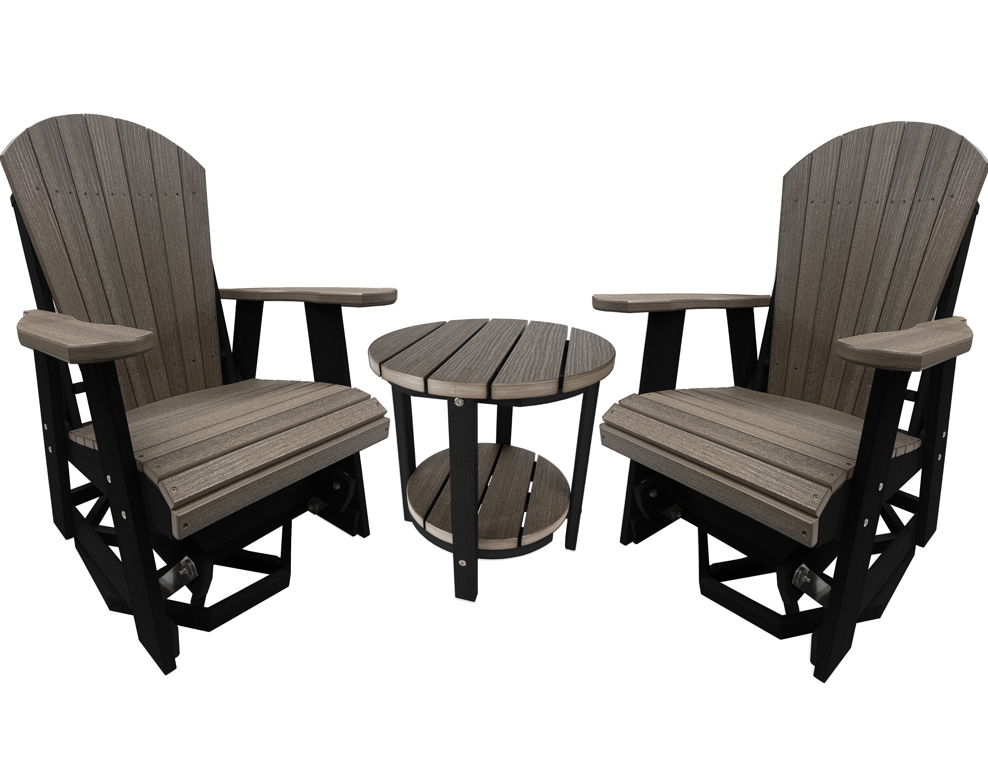 3-Piece Adirondack Swivel Gliders With Two Tier End Table