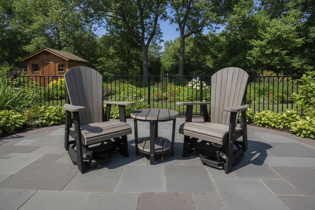 3-Piece Adirondack Swivel Gliders With Two Tier End Table