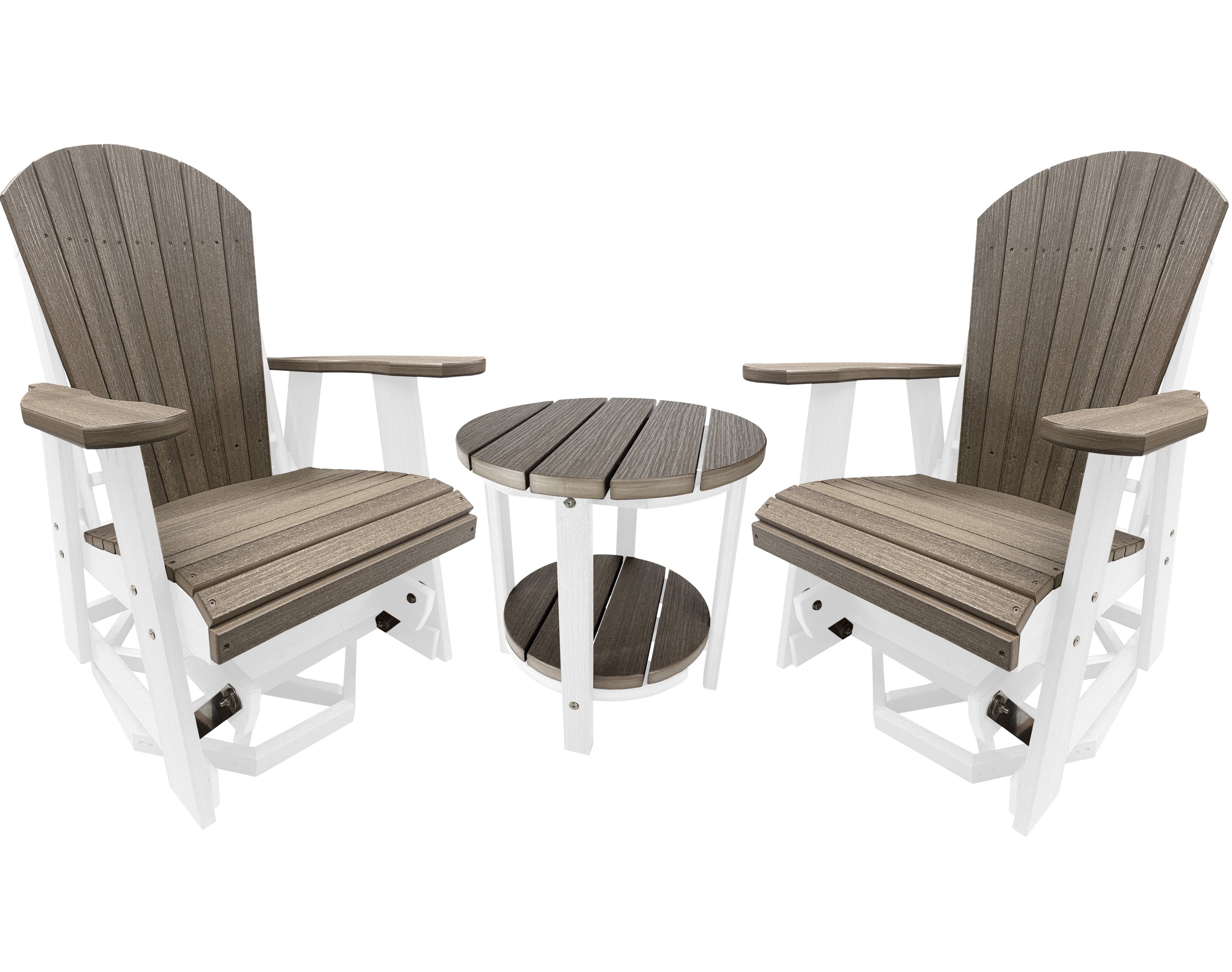 3-Piece Adirondack Swivel Gliders With Two Tier End Table
