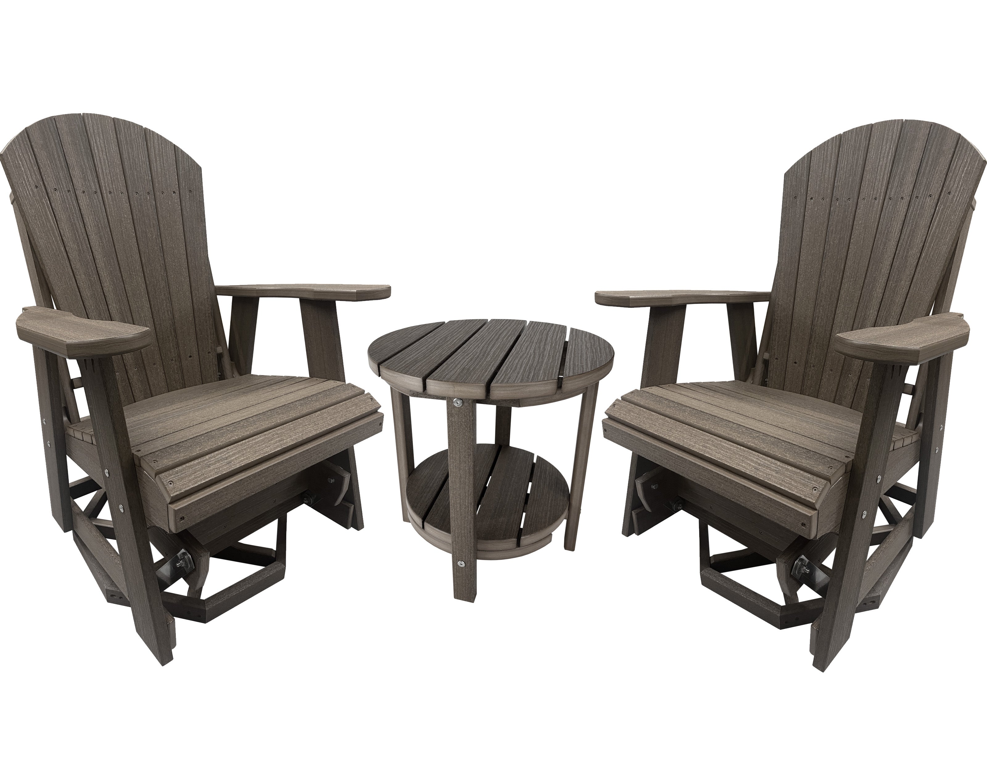 3-Piece Adirondack Swivel Gliders With Two Tier End Table