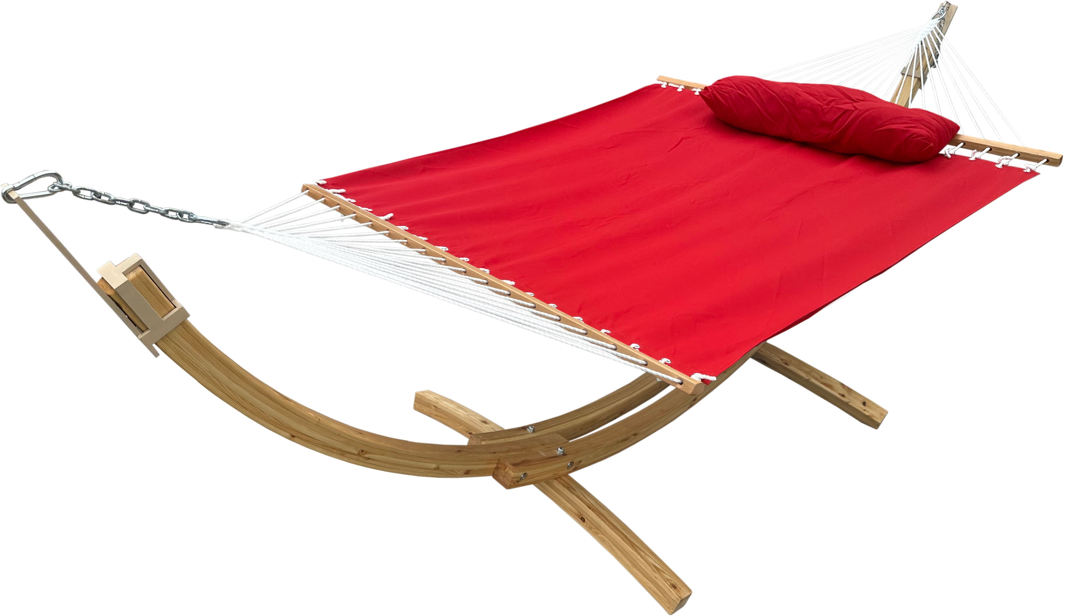 Hammock with Hardwood Arc Stand and Pillow in Sunbrella Fabrics