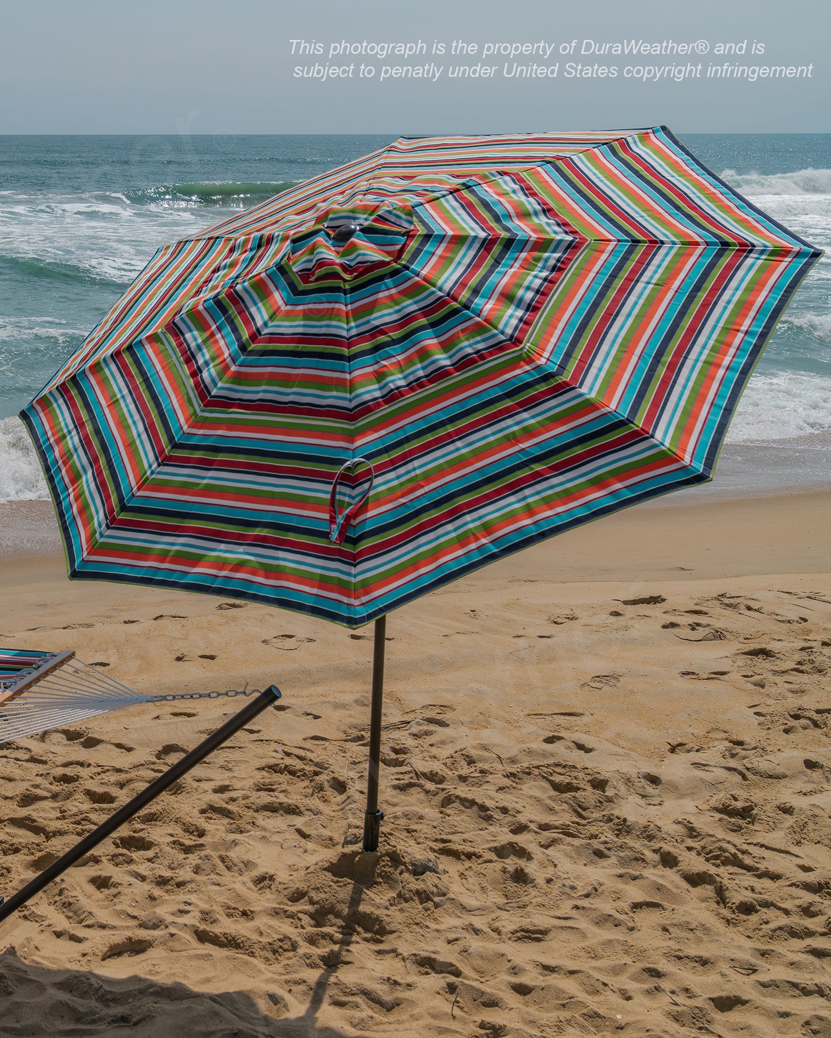 DURAWEATHER POLY® 9'ft Patio Umbrella Push Button Tilt Double Wind Vents Includes Base in Sunbrella Fabrics