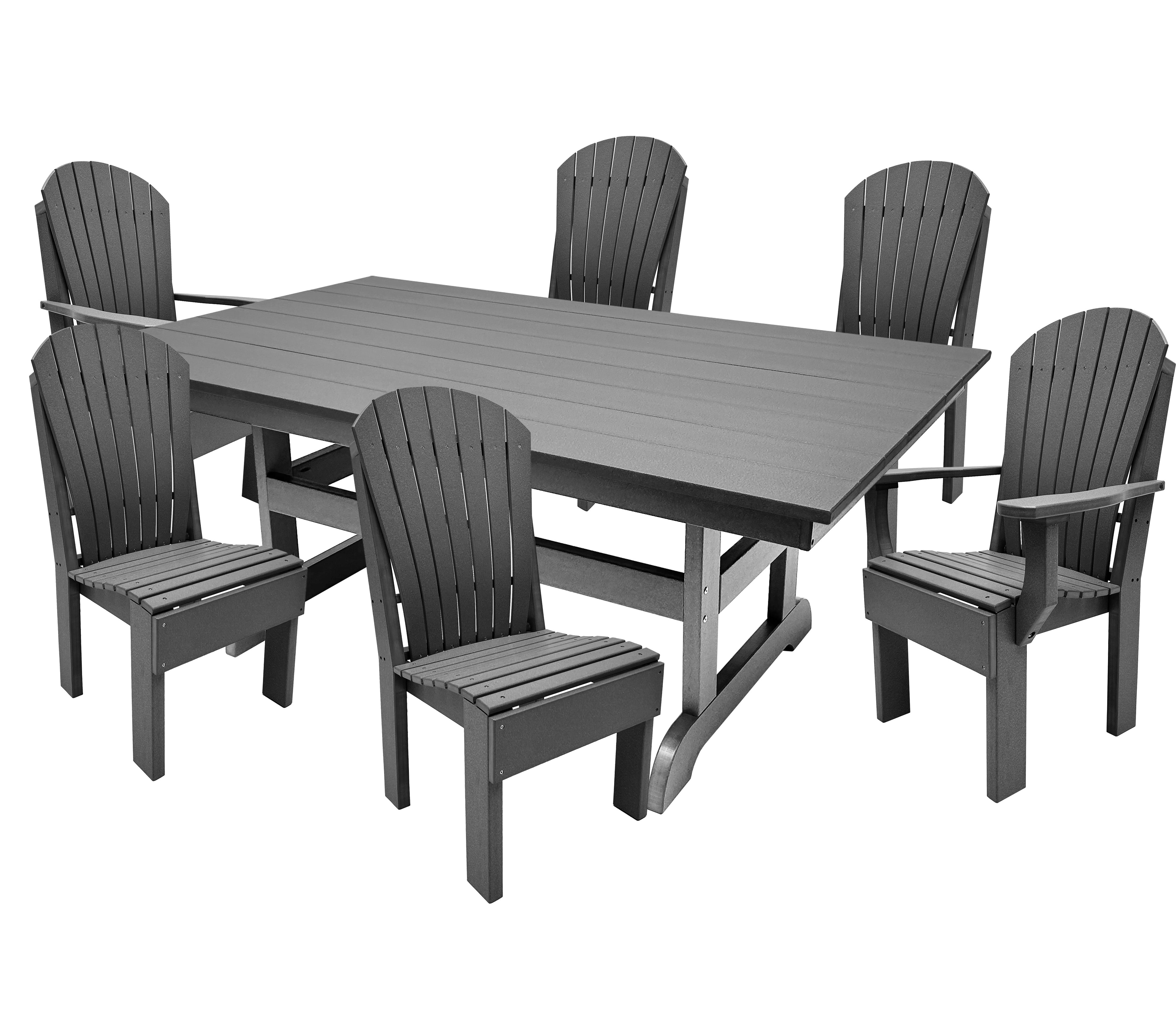 7-Piece Farmhouse Adirondack Dining Table Set With 2 Arm Chairs And 4 Side Chairs