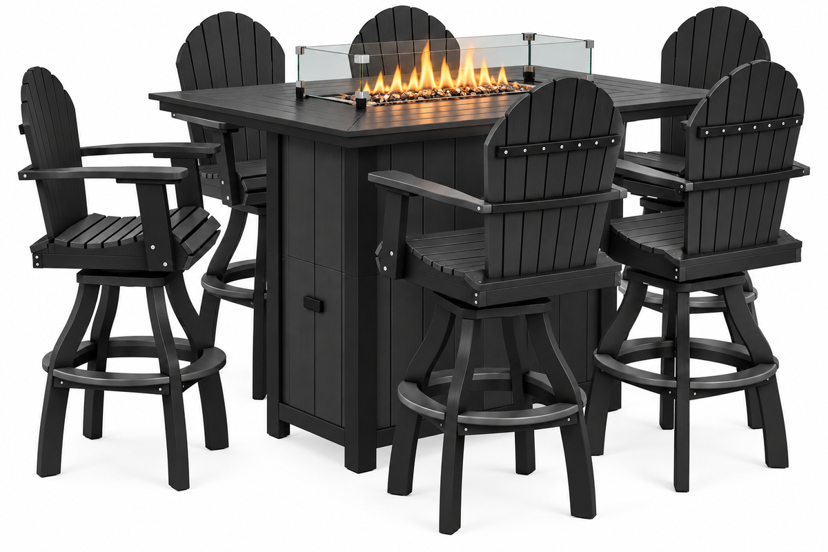7-Piece Nantucket Pub Height Fire Pit Table Set
